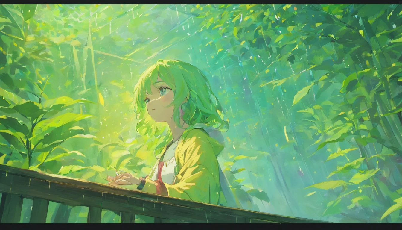 (melhor qualidade,Realistic,Altas),uma menina meditando em seu quarto,em um dia chuvoso com janelas abertas,belos olhos detalhados,beautiful detailed lips,long eyeslashes,deep concentration,peaceful,atmosfera serena,soft natural lighting,ambiente calmo e tranquilo,interior aconchegante,Elementos Decorativos,Arranjo de Feng Shui,Comfortable meditation cushion,plantas verdes vibrantes,sons sutis de chuva,Brisa suave,aroma refrescante da chuva,vivid colors,tom cinza-azulado,harmonia entre a natureza e o ser humano,Emotional Connection to the Rain,Panoramic view outside the window,Retratos
