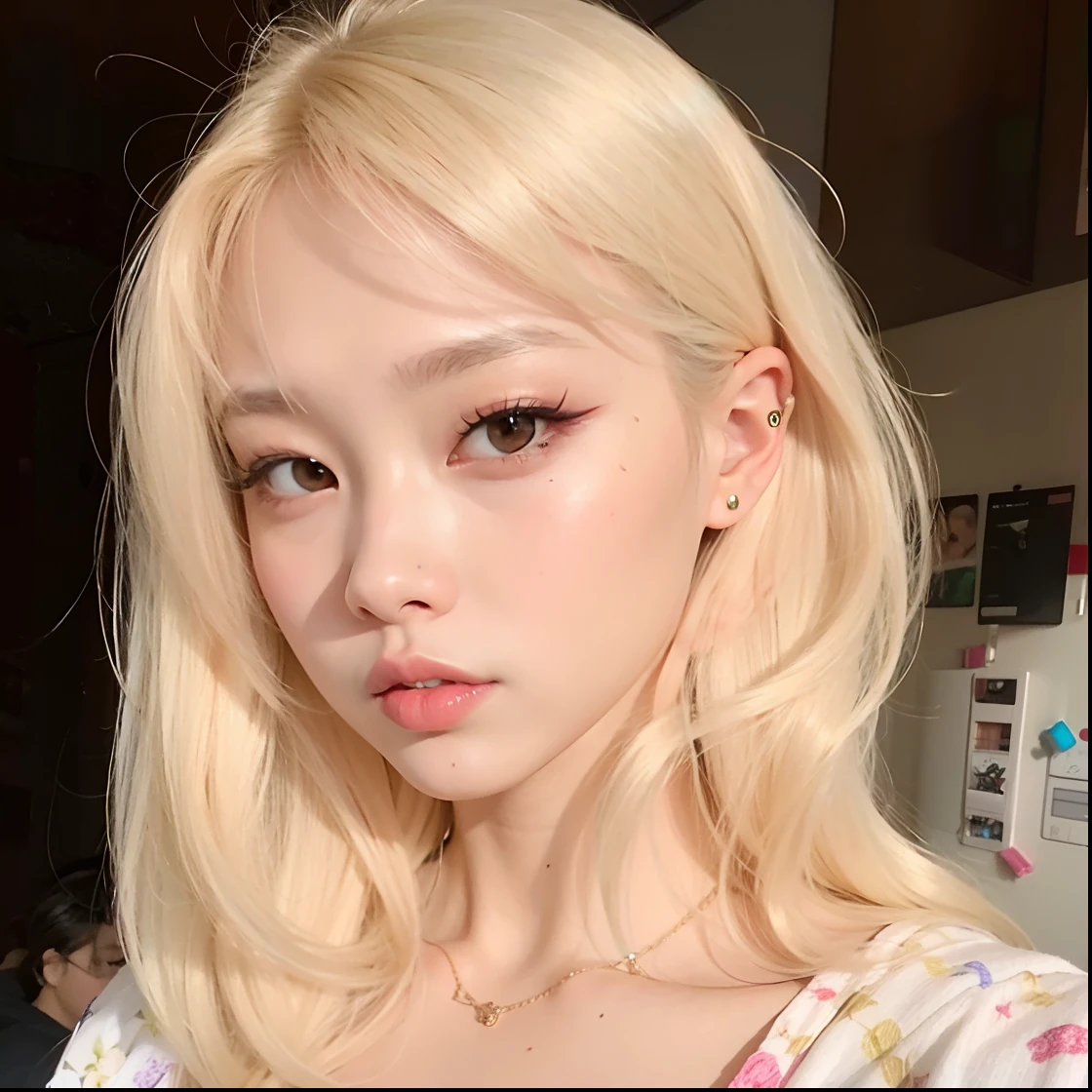 a close up of a woman with long blonde hair wearing a white top, long blonde hair and large eyes, Jennie blackpink , a gorgeous blonde, a girl with blonde hair, pale glowing skin, Jennie Kim of blackpink, beautiful blonde girl, blonde and attractive features, long blonde hair and blue eyes, blonde hair and large eyes, princess, Great quality