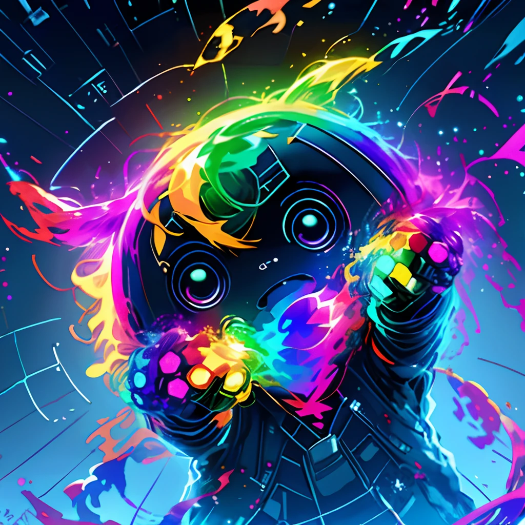 Irridescent color、Colorful pop mascot characters,Round and cute space robot, Farbe々ornamented、Colorful backgrounds,Fantasy,intricate-detail {brightened,K HD,32k constellations
