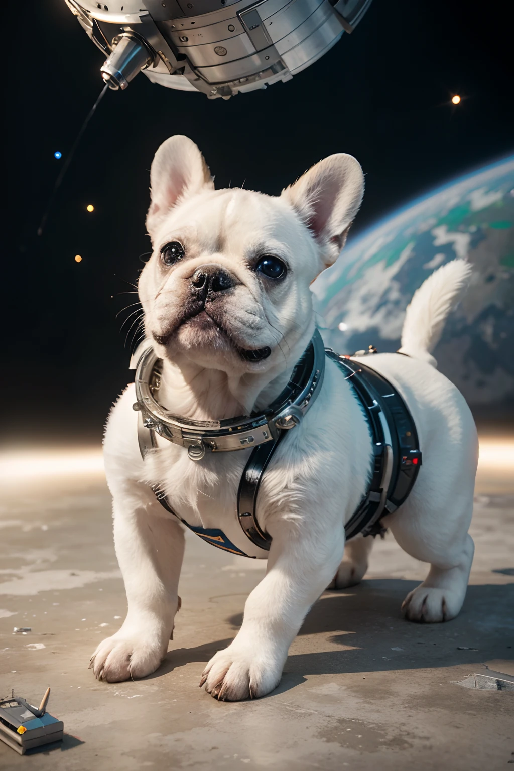 "(Best Quality, 4K, 8K, hight resolution, masutepiece:1.2), Ultra-detailed, Realistic:1.37, Cyberpunk, spaces, Cream French bulldog isolated on white background, French Bulldog Astronaut, Cyborg puppies, Space Dog, Cyber Dog, Armored dogs, Dog summoning spaceship, ultrarealistic concept art, Robot Dog, Hyper-realistic rendering"