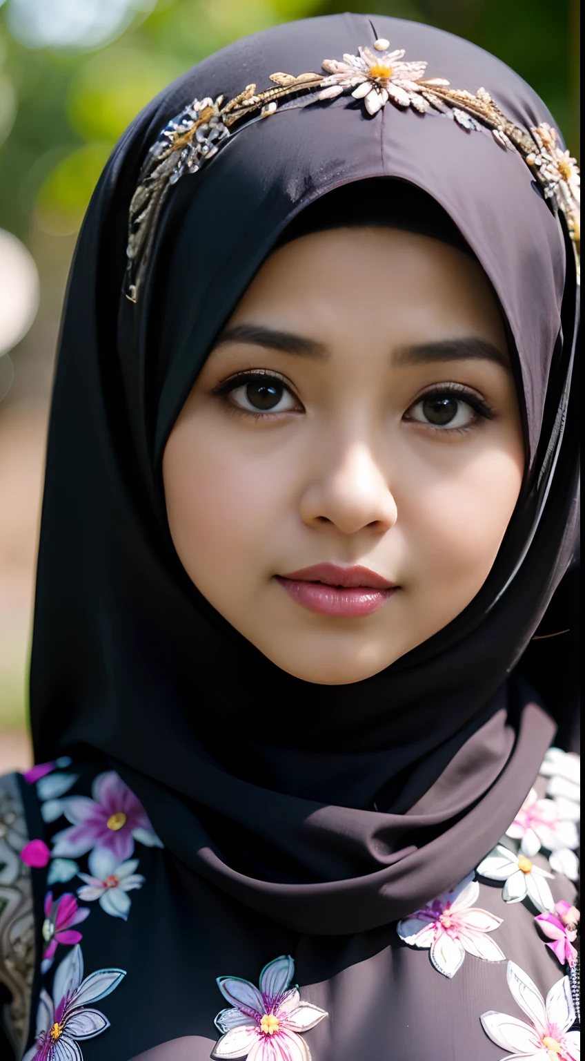 An indonesian woman wearing black suit with cream shirt, wearing hijab. Background blue smoke photography backdrop, close up, realistic, detail UHD 8k