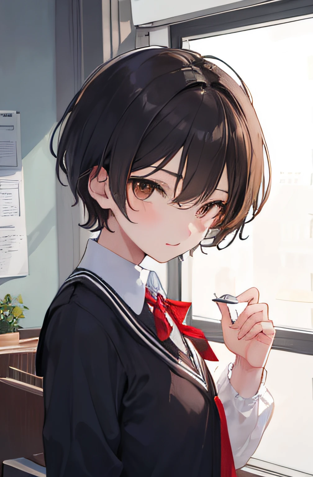 1boy, sexy, short hair, brown eyes,uniform, school, high res, ultrasharp, 8K, masterpiece, looking at viewer