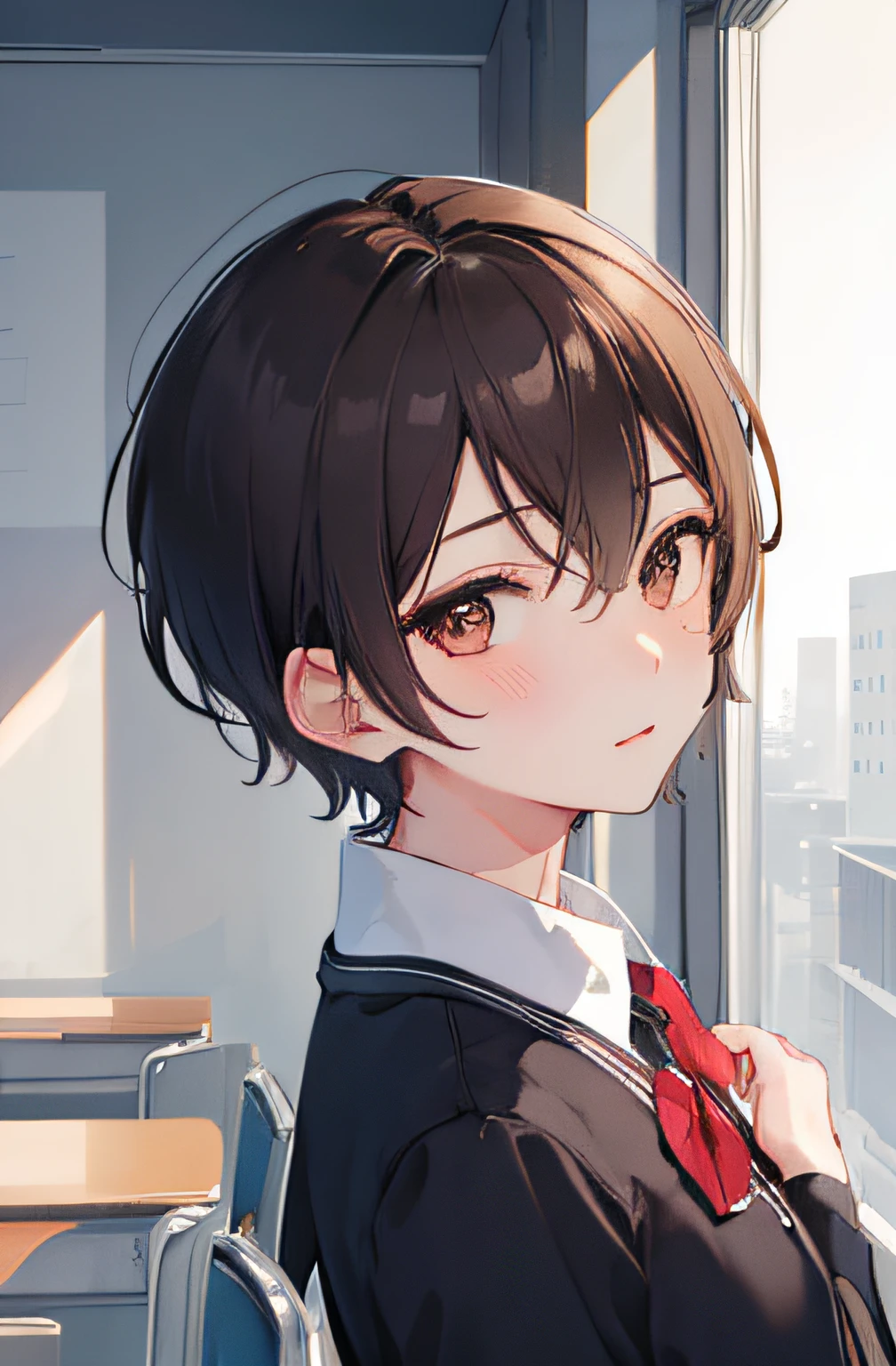 1boy, sexy, short hair, brown eyes,uniform, school, high res, ultrasharp, 8K, masterpiece, looking at viewer