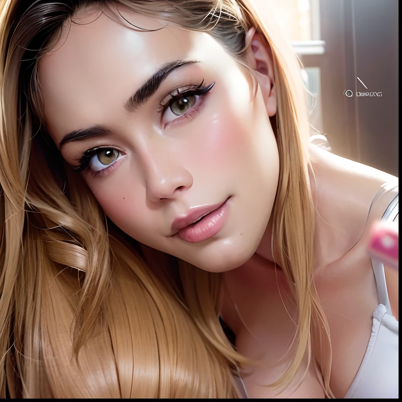 a close up of a woman laying on a bed with a remote control, chloe bennet, ana de armas, gorgeous attractive face, no makeup wavy hair, she is facing the camera, gorgeous latina face, ellie victoria gale, sexy face, ana de armas portrait, without makeup, she has a glow coming from her, profile pic, aubrey plaza, amber