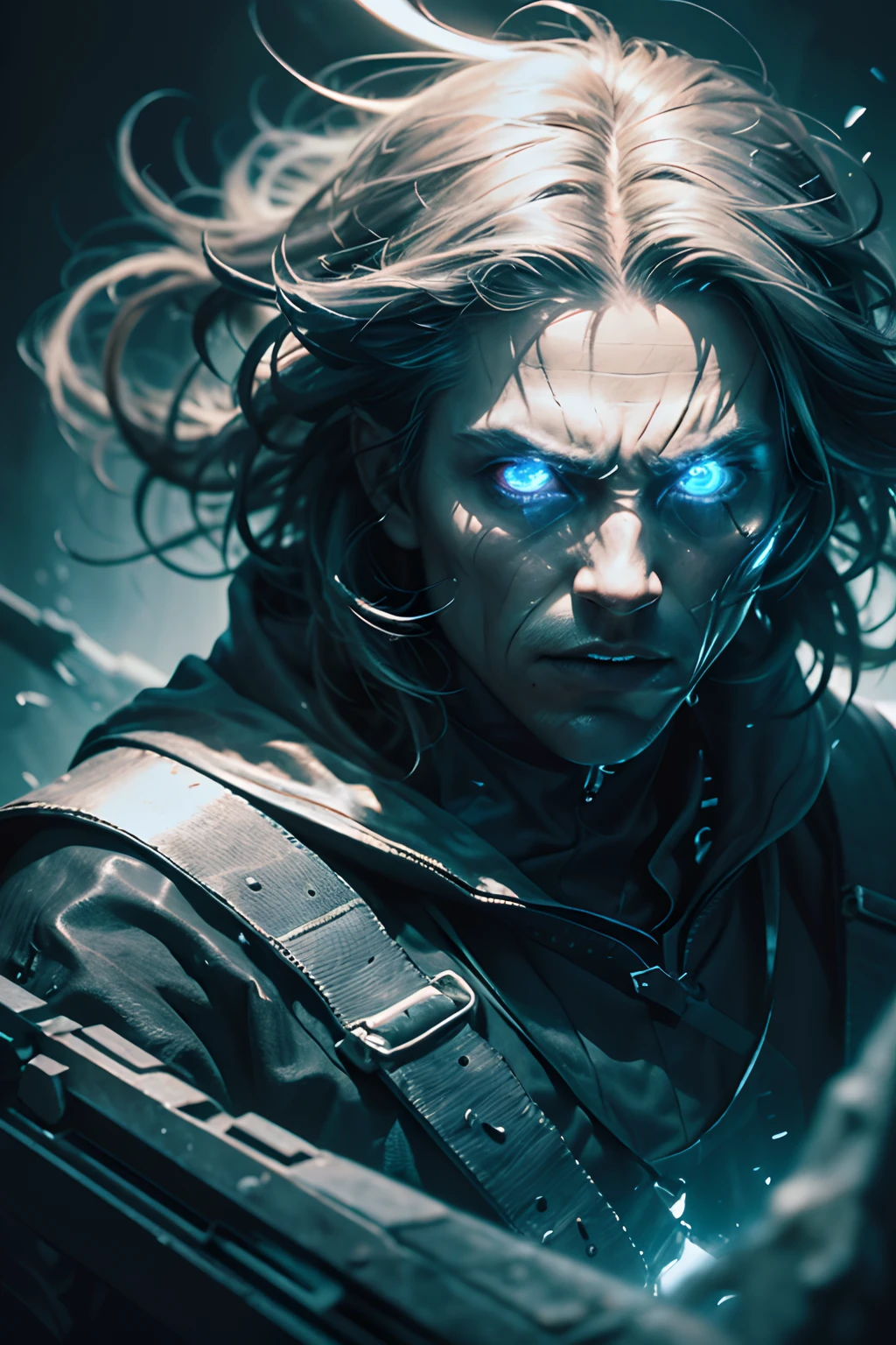 (best quality,4k,8k,highres,masterpiece:1.2),ultra-detailed,(realistic,photorealistic,photo-realistic:1.37),dark hero with a mysterious aura, shadows gracefully enveloping his figure, intense piercing eyes shining through the darkness,long dark flowing cloak billowing in the wind,leather gloves,lethal weapon gleaming menacingly,effortless and precise movements,concealed identity,uncanny sense of danger emanating from him,unpredictable and enigmatic persona,haunting yet captivating presence,revealing just enough to keep the audience intrigued,ominous villainous atmosphere,a clash between light and dark,at the edge of a crumbling ancient fortress,moonlight casting eerie shadows,color palette dominated by deep blues and purples, The only source of light coming from a flickering torch prompt is used to generate images，Stable Diffusion must be written to properly adjust the strength of the tag to enhance the effect()Reduced use[] In the prompt, we need to specifically describe the key attributes of the character，For example, eyes, nose, mouth, etc. ...