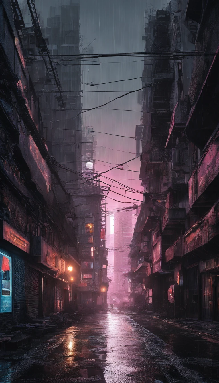 best quality,4k,8k,highres,masterpiece:1.2,ultra-detailed,realistic,photorealistic:1.37,impressive,post-apocalyptic,cyberpunk-style, city street,bustling,neon-lit,gritty,dystopian,high-rise buildings,ae86 trueno ,futuristic architecture,dilapidated buildings,dark alleyways,heavy rain,pouring rain,flickering streetlights,glowing signs,holographic advertisements,reflective wet pavement,abandoned vehicles,smoke-filled atmosphere,city smog,cracked concrete,electrical wires hanging,piles of trash,rusty metal,graffiti-covered walls