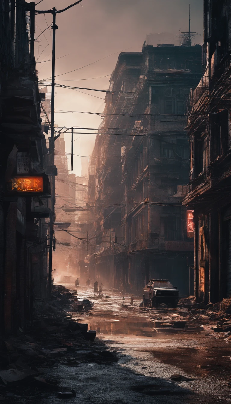 best quality,4k,8k,highres,masterpiece:1.2,ultra-detailed,realistic,photorealistic:1.37,impressive,post-apocalyptic,cyberpunk-style, city street,bustling,neon-lit,gritty,dystopian,high-rise buildings,ae86 trueno ,futuristic architecture,dilapidated buildings,dark alleyways,heavy rain,pouring rain,flickering streetlights,glowing signs,holographic advertisements,reflective wet pavement,abandoned vehicles,smoke-filled atmosphere,city smog,cracked concrete,electrical wires hanging,piles of trash,rusty metal,graffiti-covered walls