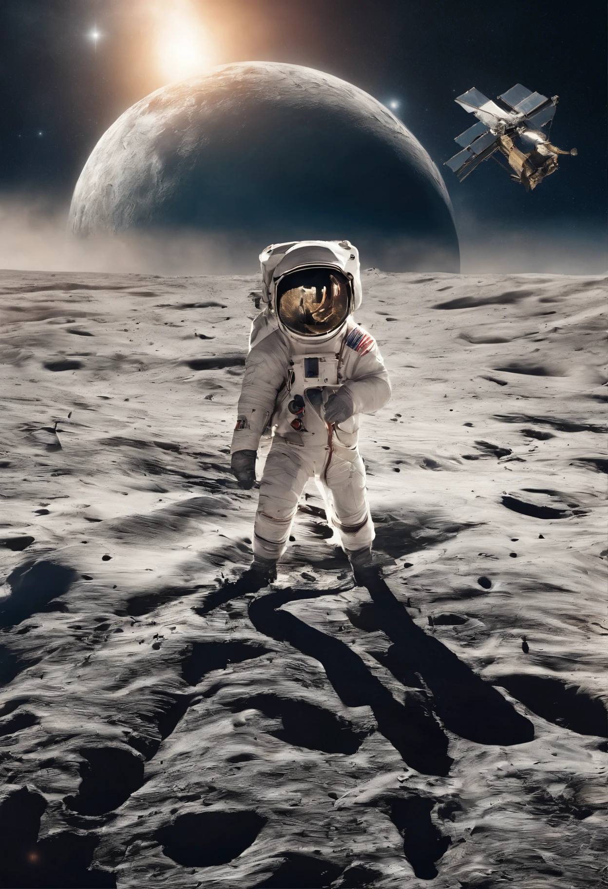 （Astronauts climb to the moon in spacesuits），（Moon：1.37）（Astronaut all over the body：1.1），with a planet in the background, lonely astronaut, detailed astronaut, Astronaut, fully space suited, astronaut in space, astronaut in space, astronaut on the moon, astronaut below, astronaut stranded on planet, An astronaut, space, In space, Spacesuit, an astronaut lost in the ocean, space sci - fi, futuristic astronaut