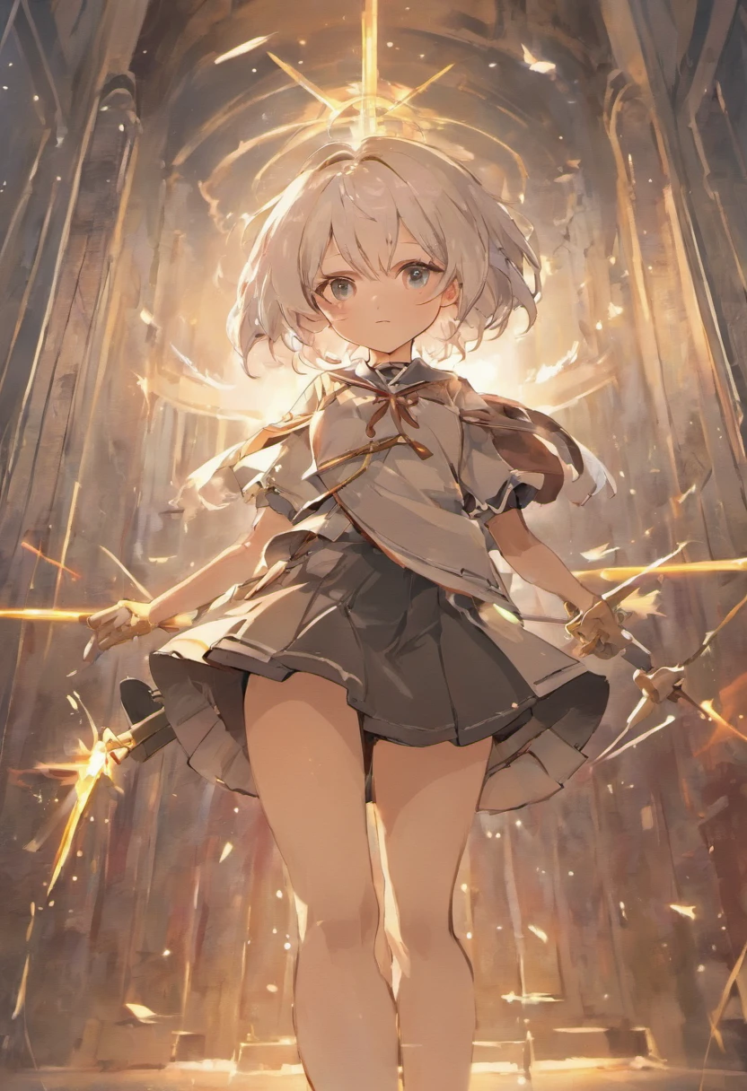 girls，A general,Dignified appearance，Skilled short white hair，Strong and sturdy body，Wearing armor，Holding a sword，Background nothingness