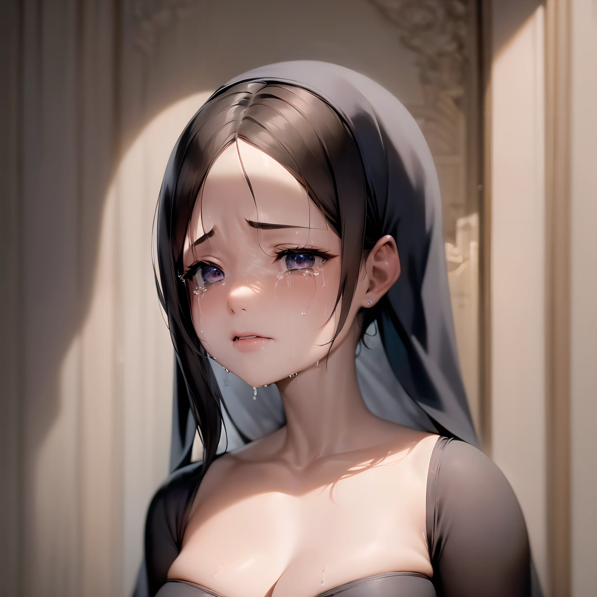 Best quality, Masterpiece, 超高分辨率, (Photorealistic:1.4), RAW photo, 1 girl(Nun),SOLO, Crying:1.4,teary:2.0,Face focus:1.7,Avatar photo
