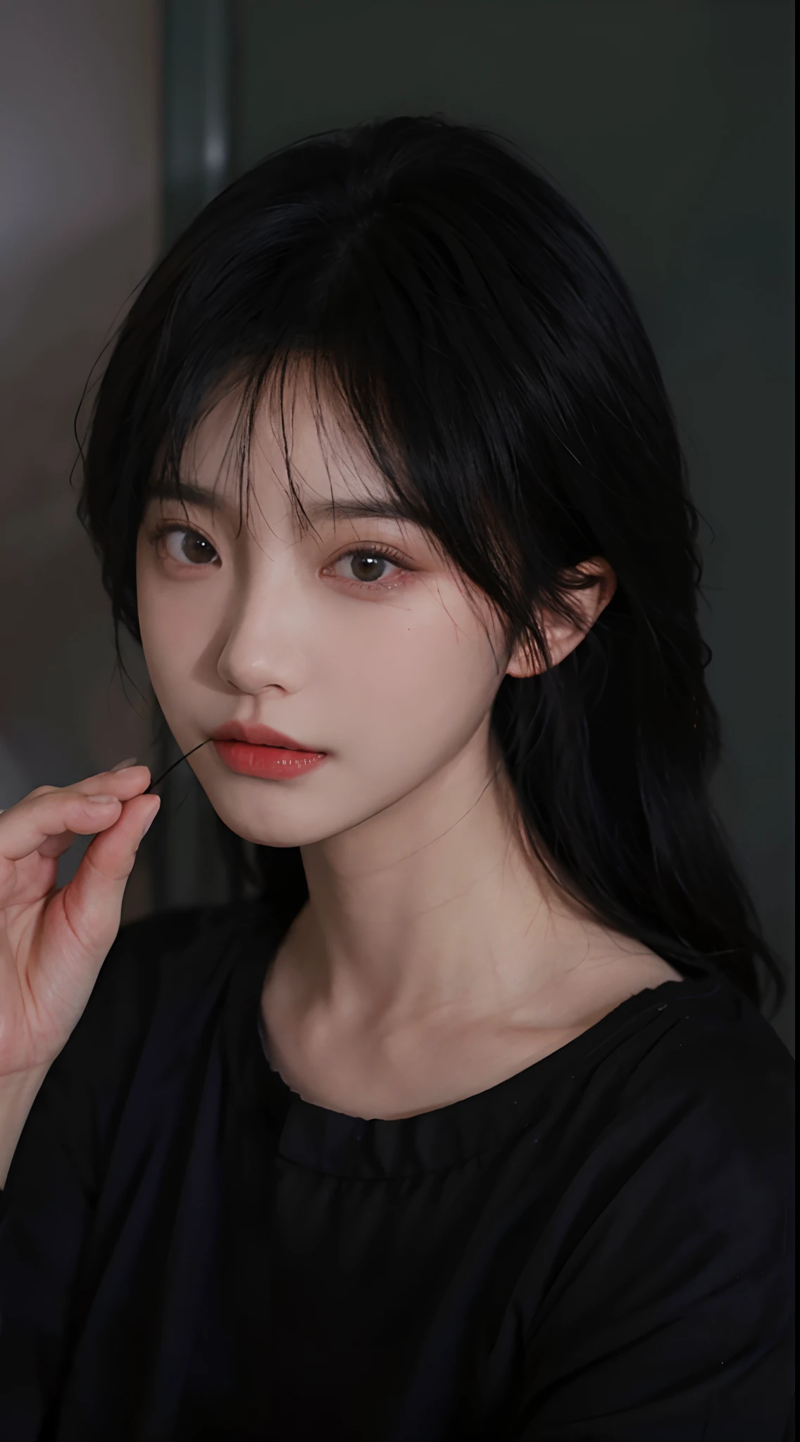 best qualtiy，tmasterpiece，超高分辨率，（realisticlying：1.4），a close up of a woman with long black hair wearing a black dress, Cai Xukun, gorgeous chinese models, Gorgeous young Korean woman, beautiful Korean women, yanjun cheng,  xintong chen, ruan jia beautiful!, Beautiful young Korean woman,