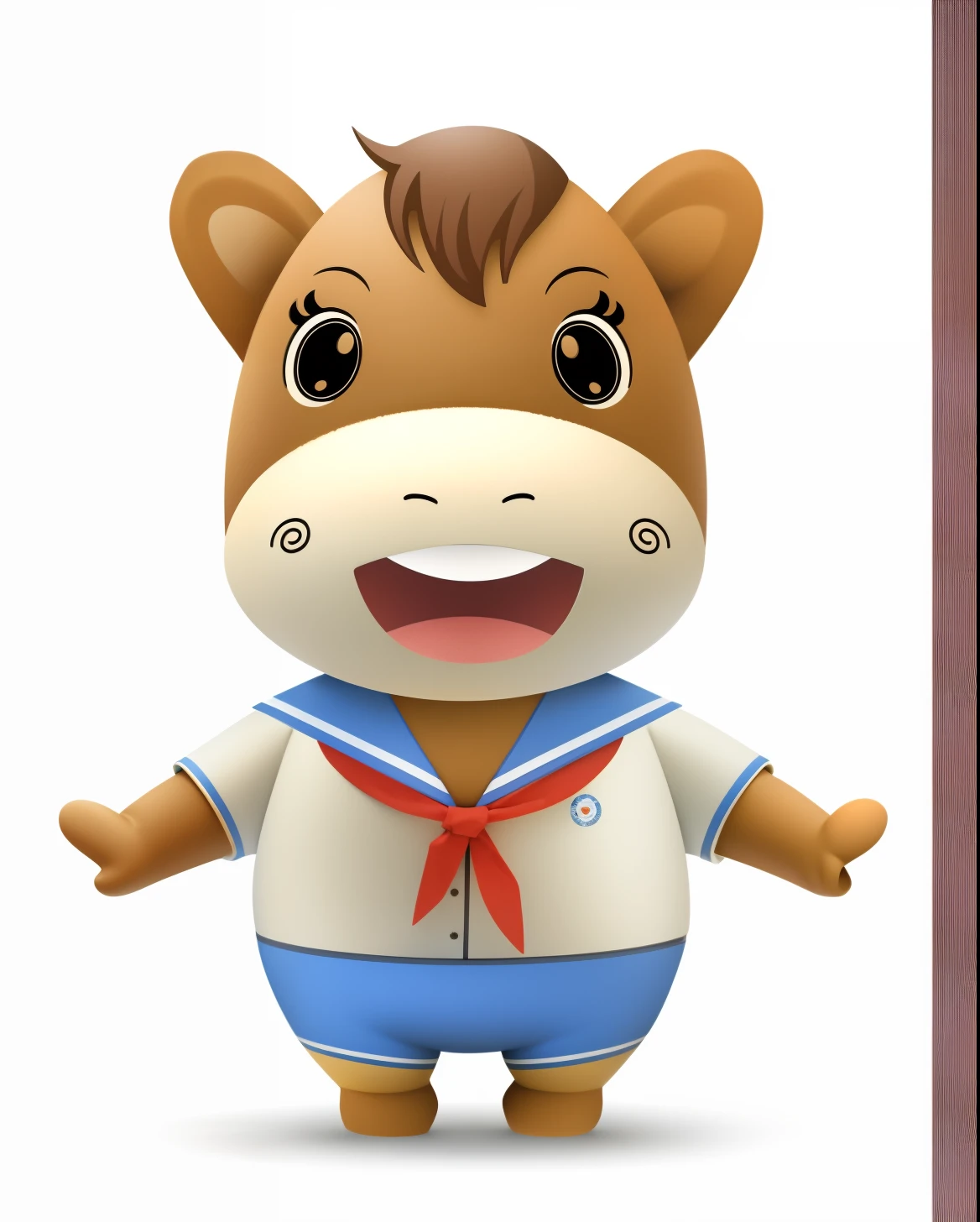 Cartoon horse in sailor costume,Arms spread wide,With a smile, japanese mascot, 3D model of a Japanese mascot, full body mascot, anthropomorphic horse, Cute cartoon character, Horse in costume astronaut, anthropomorphic mare, mascot illustrations, sports team mascot, Man in horse suit, cute character, sports mascot, toonix character, football mascot