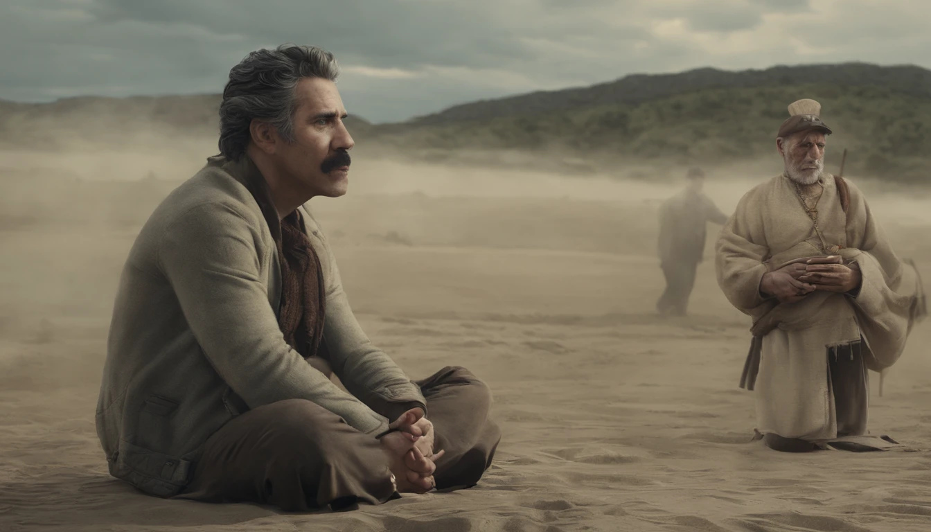 homem maduro, sitting in a meditation position, diante de um orisonte lindo, com o sol se pondo, in connection with the divine, foto retrato, Directed by: Drew Tucker, Directed by: Adam Marczyński, Directed by: Alexandre Kucharsky, Directed by: Gavin Nolan, Surrealismo 8K, Directed by: Jason Felix, Yuri Shwedoff e Tom Bagshaw, arte ilustrativa, Estilo Erik Johansson