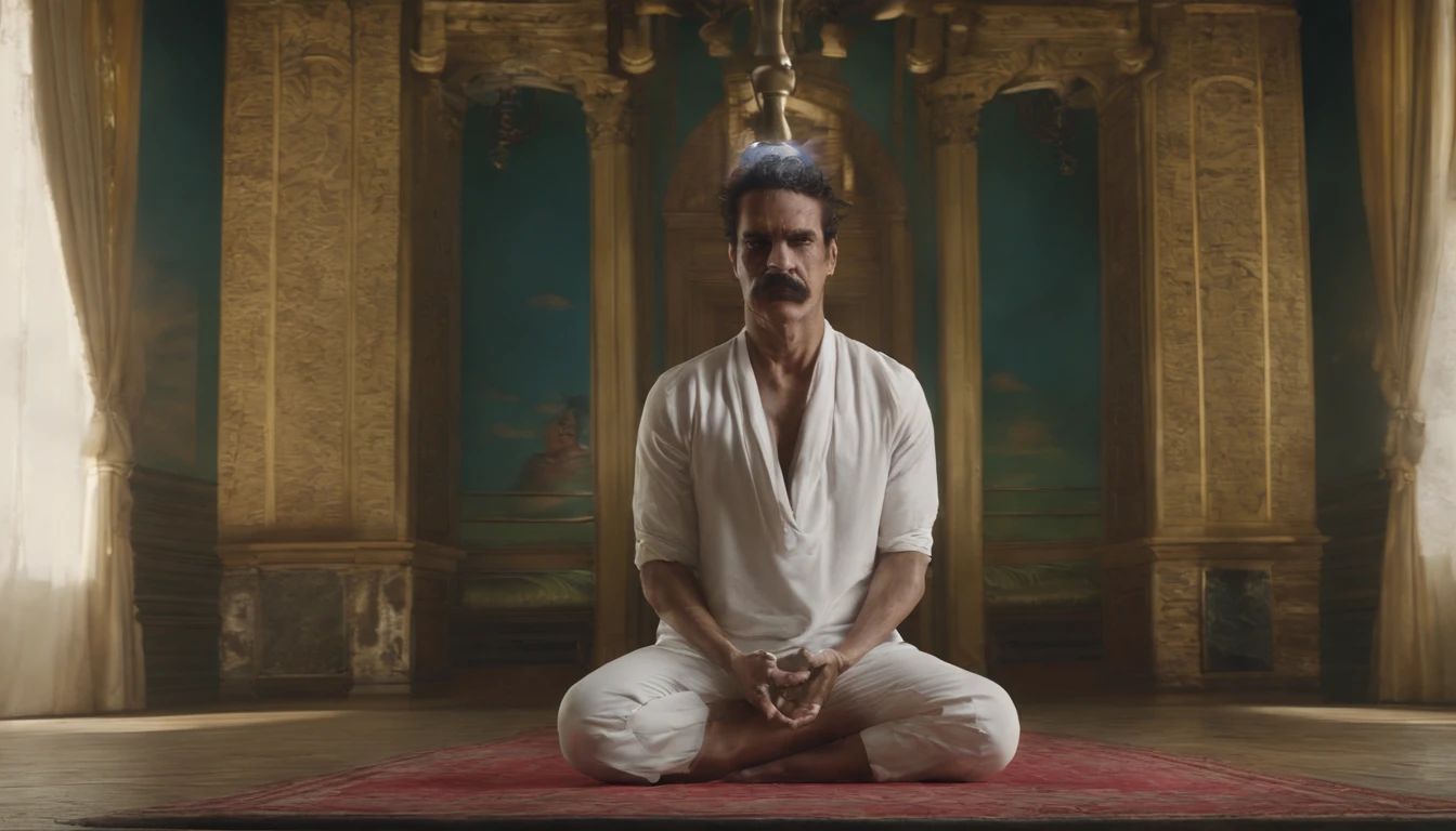 homem maduro, sitting in a meditation position, diante de um orisonte lindo, com o sol se pondo, in connection with the divine, foto retrato, Directed by: Drew Tucker, Directed by: Adam Marczyński, Directed by: Alexandre Kucharsky, Directed by: Gavin Nolan, Surrealismo 8K, Directed by: Jason Felix, Yuri Shwedoff e Tom Bagshaw, arte ilustrativa, Estilo Erik Johansson