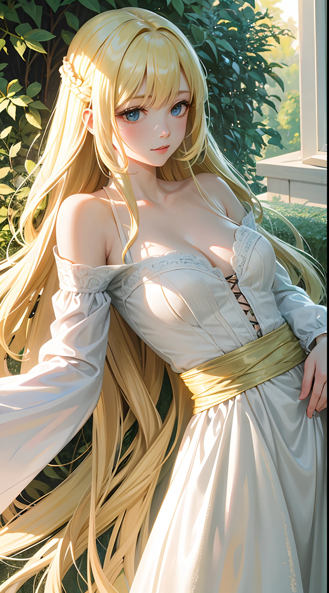 Rapunzel，dream magical，Long yellow hair，Fairy dress，conservativelydressed，Fairy tale scenarios，Soft light，Late afternoon，Watercolor painting style，No filter，unreal-engine，1080p HD，Hyper-Resolution，accuracy，detail render，（Delicate facial portrayal）（Fine hair portrayal）（highest  quality）（Master masterpieces）（High degree of completion）（a sense of atmosphere）tmasterpiece，ultra - detailed