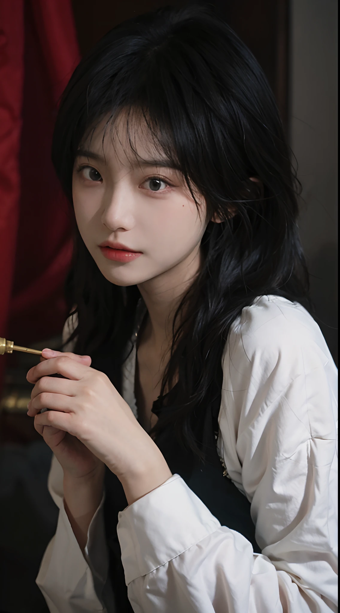 best qualtiy，tmasterpiece，超高分辨率，（realisticlying：1.4），a close up of a woman with long black hair wearing a black dress, Cai Xukun, gorgeous chinese models, Gorgeous young Korean woman, beautiful Korean women, yanjun cheng,  xintong chen, ruan jia beautiful!, Beautiful young Korean woman,