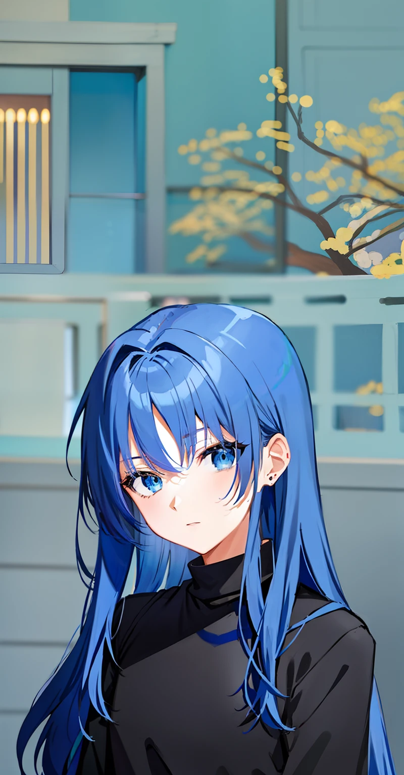anime girl with blue hair and blue eyes in a black top, made with anime painter studio, flat anime style shading, paint tool sai!! blue, anime moe artstyle, painted in anime painter studio, iwakura lain, ufotable art style, blue head, semirealistic anime style, by Shingei, with blue hair, in an anime style