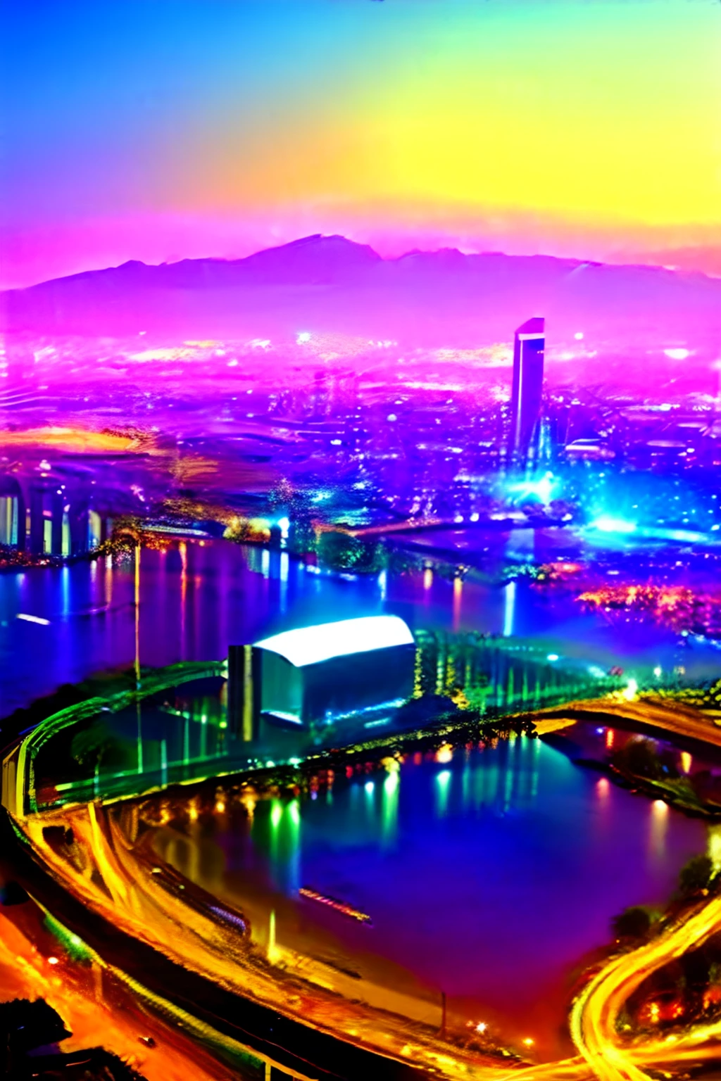 Big City，Many high-rise buildings，the night，cyber punk perssonage，supercomputer，Rocket launch base，Unmanned smart port，Unmanned vehicles，trafic，ultraclear，