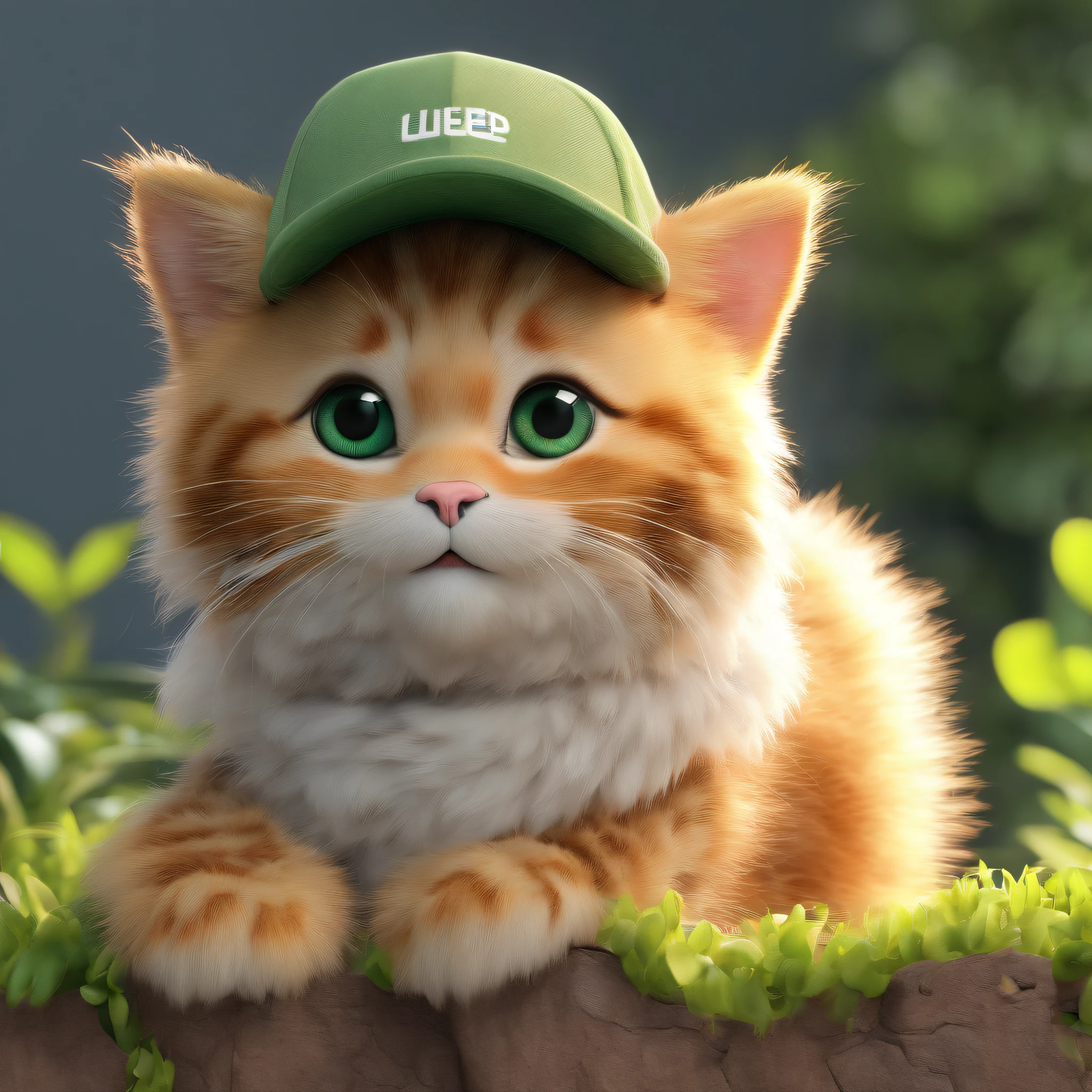 (Best quality,4K,8K,A high resolution,Masterpiece:1.2), Ultra-detailed, Realistic:1.37,
Big eyes cute cat, cute little cat, fluffy white fur, Wear a green trucker outfit, Box in hand, Wearing a cap