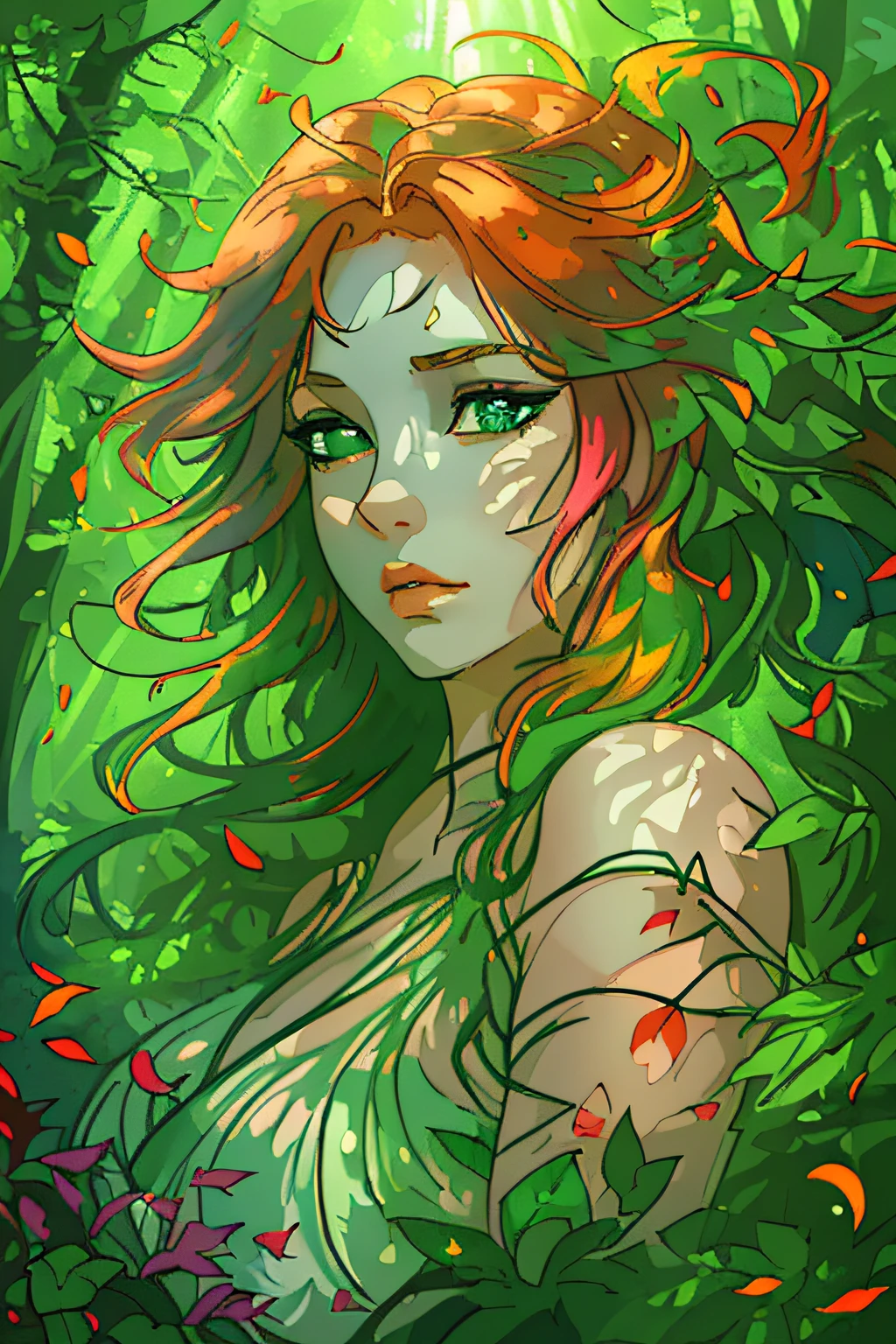"Create stunning artwork featuring seductive girls (Bright multicolored hair) Surrounded by (magical aura). Show her intricate details (Expressive eyes) If the image is (top-notch quality). Scene (dreamy forest) with (green grass々Sunlight shining between the leaves), Emphasize the sensation of (Mystique and enchantment). apply (Delicate brush strokes and soft lighting) To enhance the overall ethereal atmosphere."