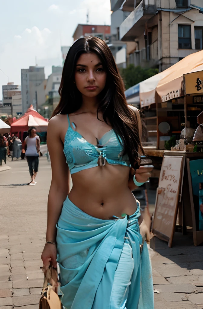 a 25-year-old Brazilian woman, morena de pelo rizado voluminoso, con ojos color miel, mirada sexy, poros detallados de la piel, piel grasa, piel bronceada, golpe de sol, detalles intrincados de los ojos, todo el cuerpo, pechos grandes, color brillante, vestido de fiesta, sonrisa dulce, (uso de estilo callejero: 1.2), cinematic light, high resolution, paseando por la noche de Paris