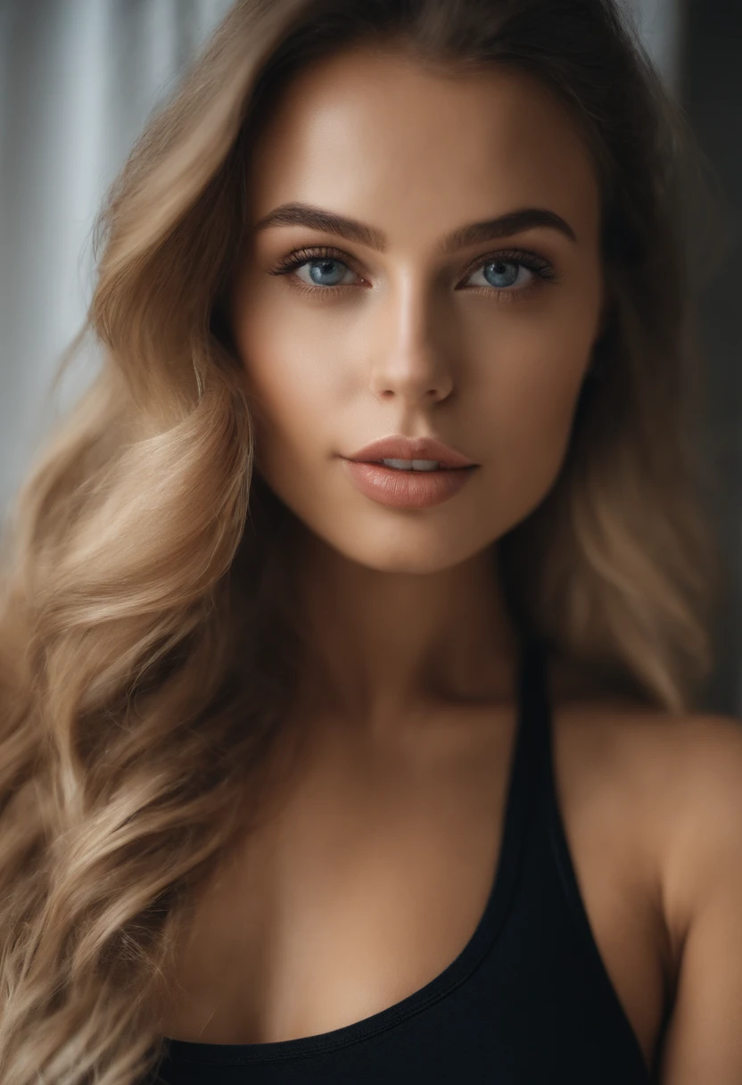 woman with matching tank top and panties, fille sexy aux yeux bleus, Portrait Sophie Mudd, Portrait de Corinna Kopf, cheveux blonds et grands yeux, selfie of a young woman, ohne Maquillage, maquillage naturel, Look directly into the camera, Visage avec Artgram, dezentes Maquillage, Superbe photo du corps entier, dans la chambre, Gros seins, Blonde, latina