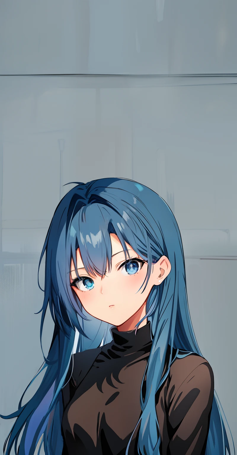 anime girl with blue hair and blue eyes in a black top, made with anime painter studio, flat anime style shading, paint tool sai!! blue, anime moe artstyle, painted in anime painter studio, iwakura lain, ufotable art style, blue head, semirealistic anime style, by Shingei, with blue hair, in an anime style
