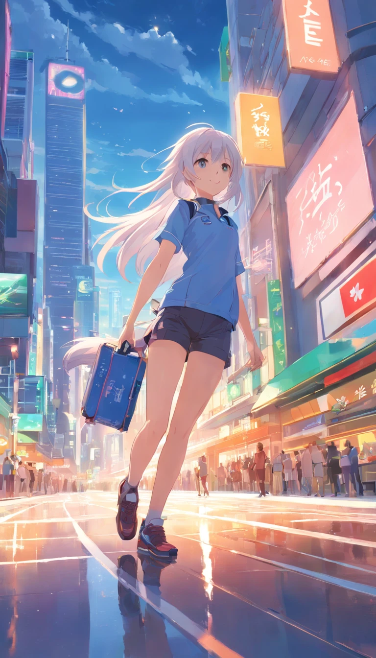 best qualtiy, tmasterpiece, 超高分辨率, realisticlying, 1 girl,(long white hair),Heterochromic pupils,(ssmile)(Ride racing motorcycles),(Locomotive kit),Motorcycle track,wide angles