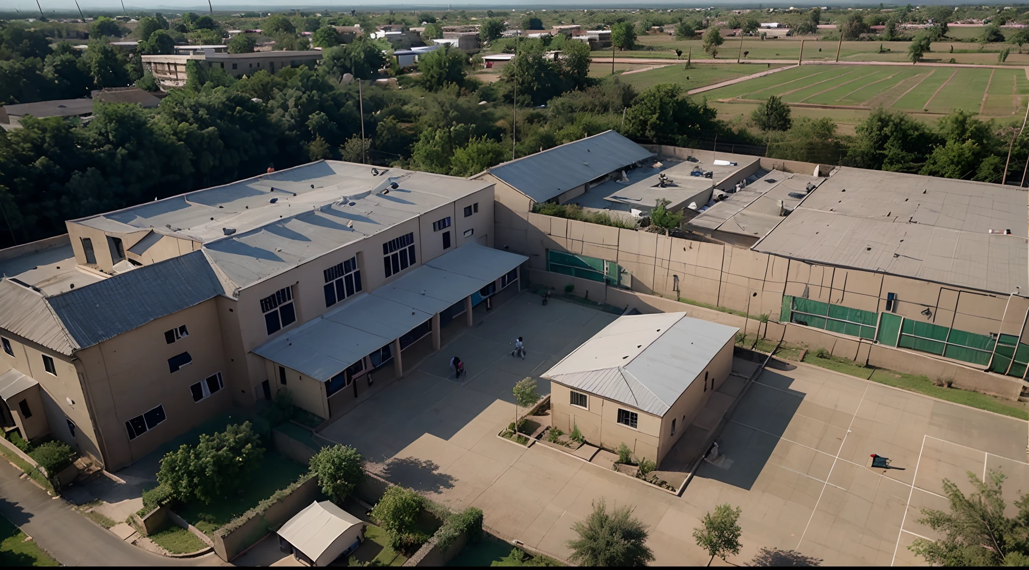 An aerial view of a Secondary school in northern nigeria with many students