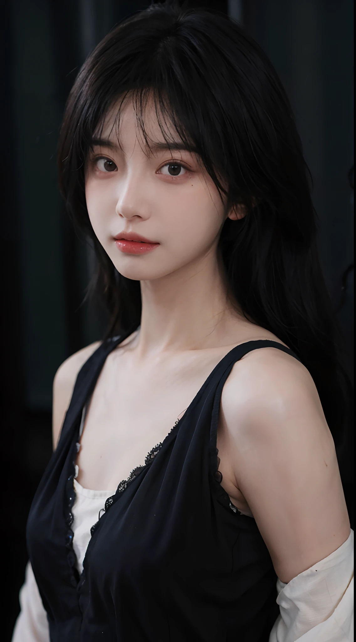 Dark Suit, high resolution, Japanese, Photographed in natural light, Black Hair, White wall, Various poses, Genuine, looking at the camera