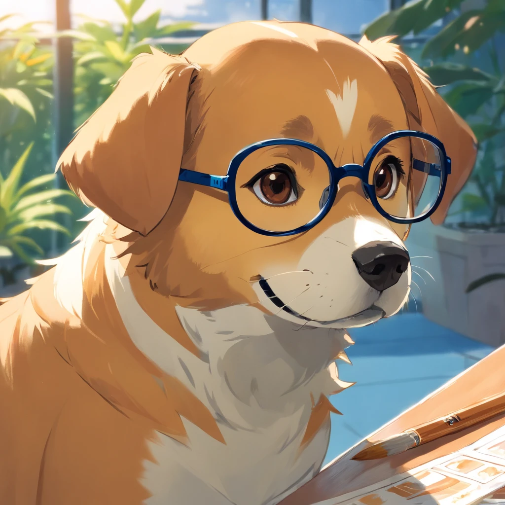 Caramel dog with glasses,book , pintado em aquarelas brilhantes, Desenho de animais, Pintura em aquarela vibrante, cute dog painting, Obras de arte deslumbrantes, Surrealismo com cores vivas, infinidade de cores,Rico em detalhes, Pintura digital bonita, Awesome, Arte Digital Foto Animal, Arte colorida,Arte detalhada em aquarela