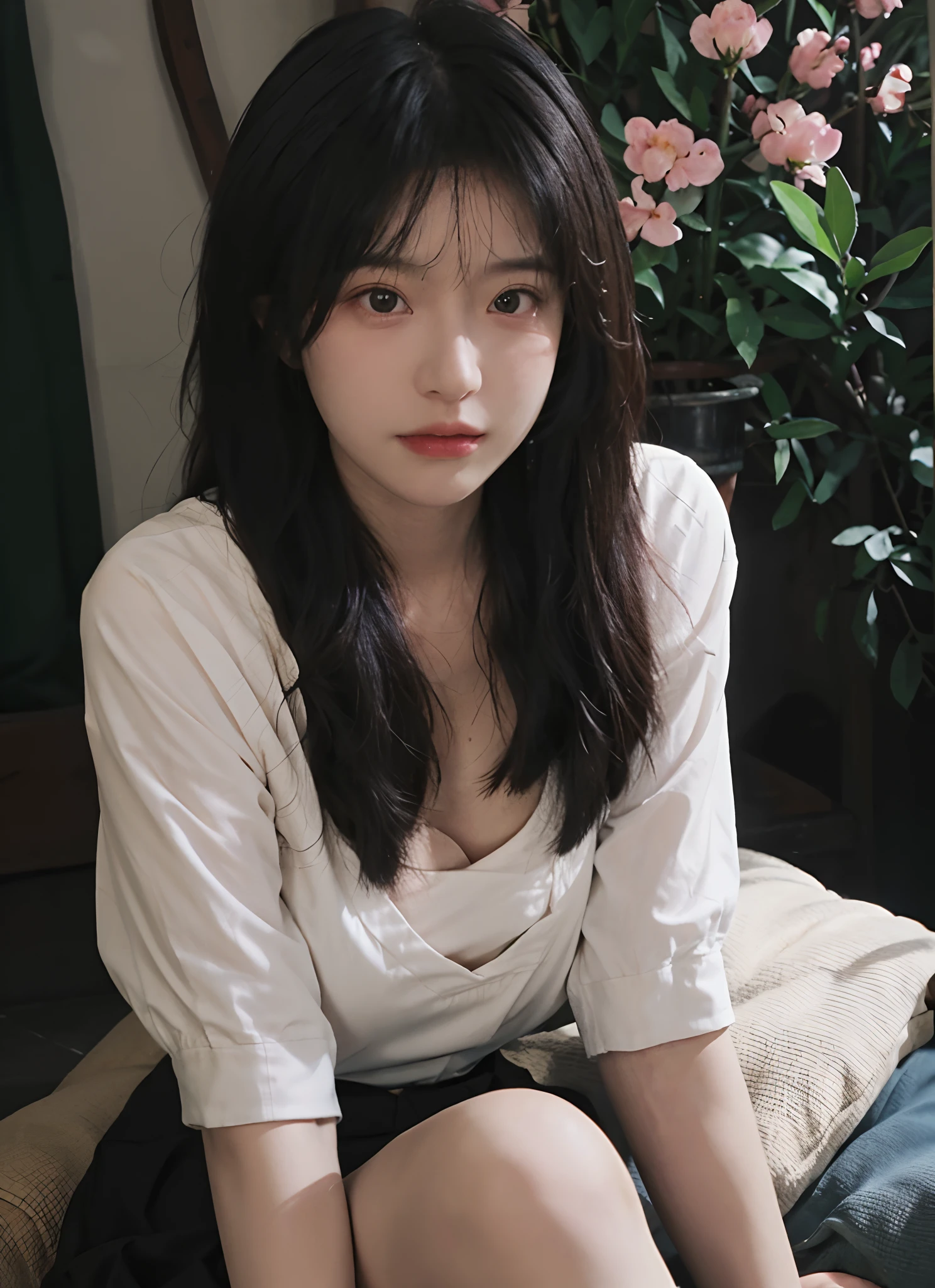 best qualtiy， 超高分辨率， （realisticlying：1.4）， one-girl， A pair of clear and moving peach blossom eyes,Royal Sister，Black long straight，Yellow tight skirt， （big cleavage breasts：1.2）， looking at viewert， closeup cleavage ，