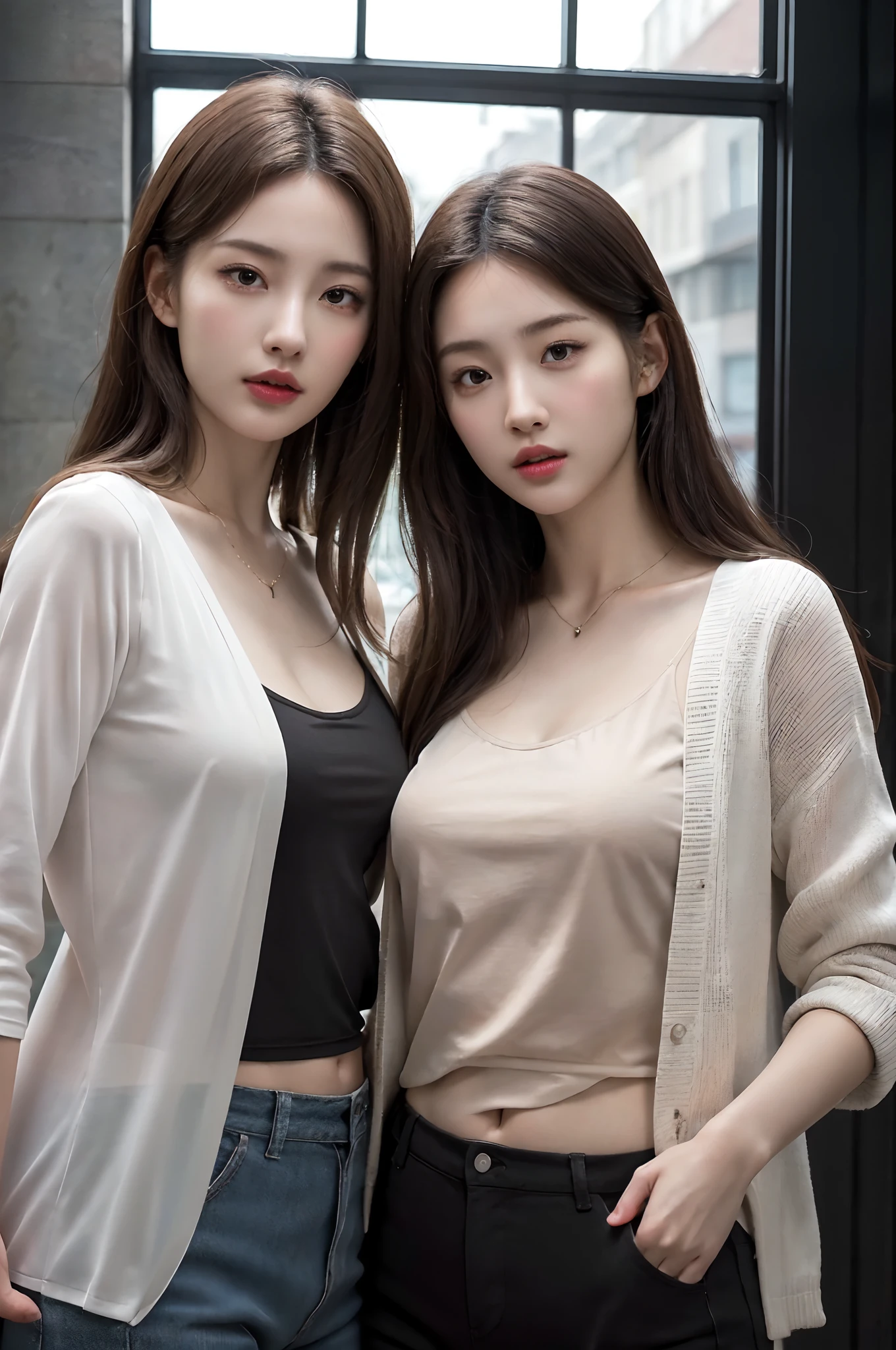 Ray tracing,RAW photogr,The proportions are the same for all races, All faces and pictures must be different,((Close-up portrait of two young people_Women))