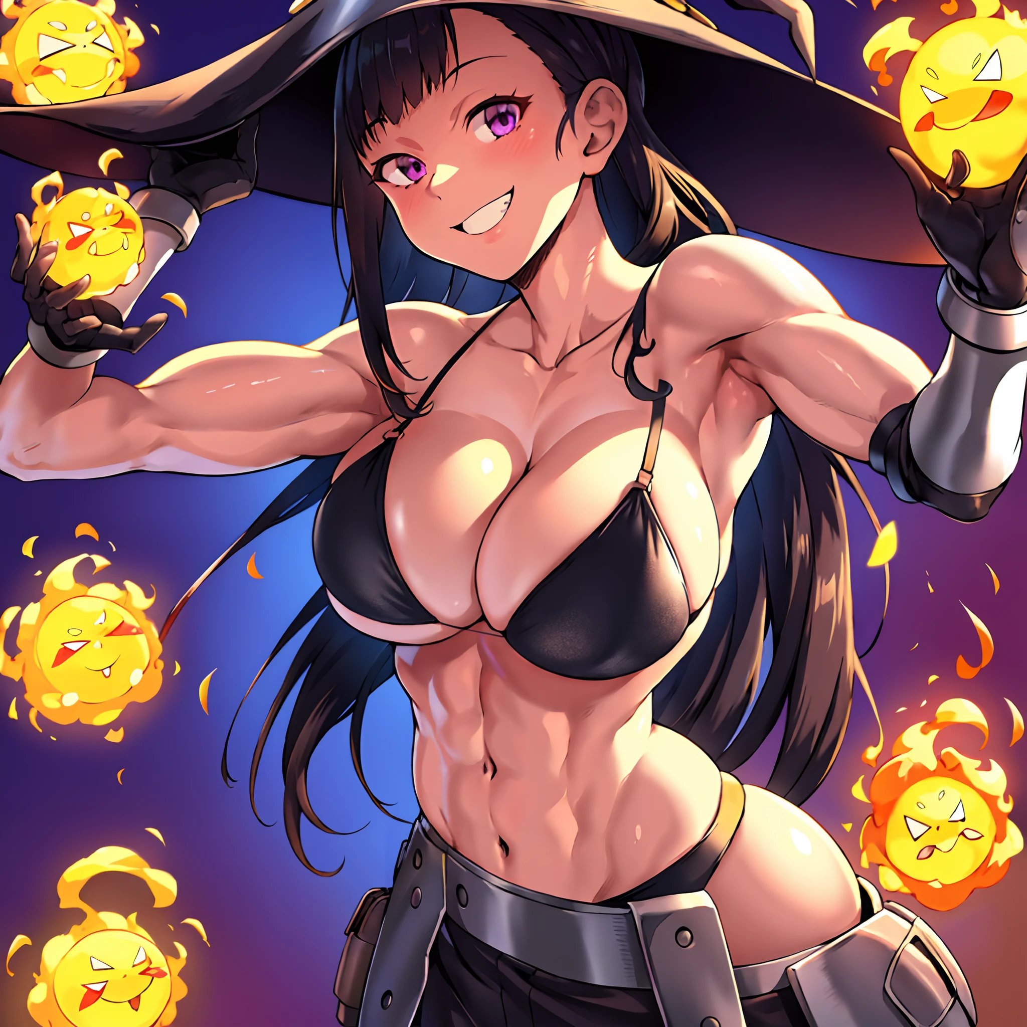 MakiOze, MageCL, 1girl, Crazy smile, bra rips, Breast, Face looking at camera, Gesugao, The face looks straight, full length