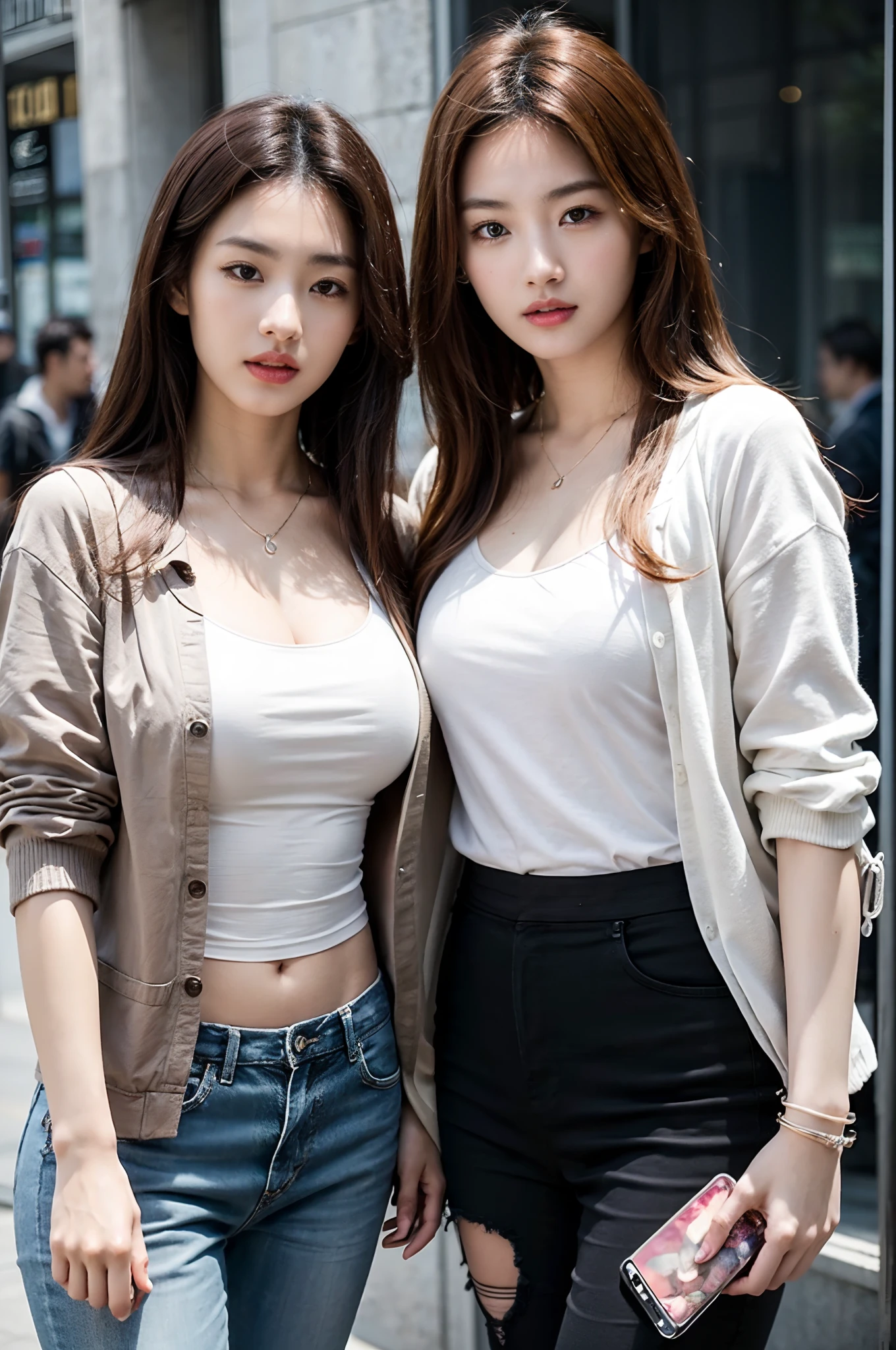 Ray tracing,RAW photogr,The proportions are the same for all races, All faces and pictures must be different,((Close-up portrait of two young people_Women))