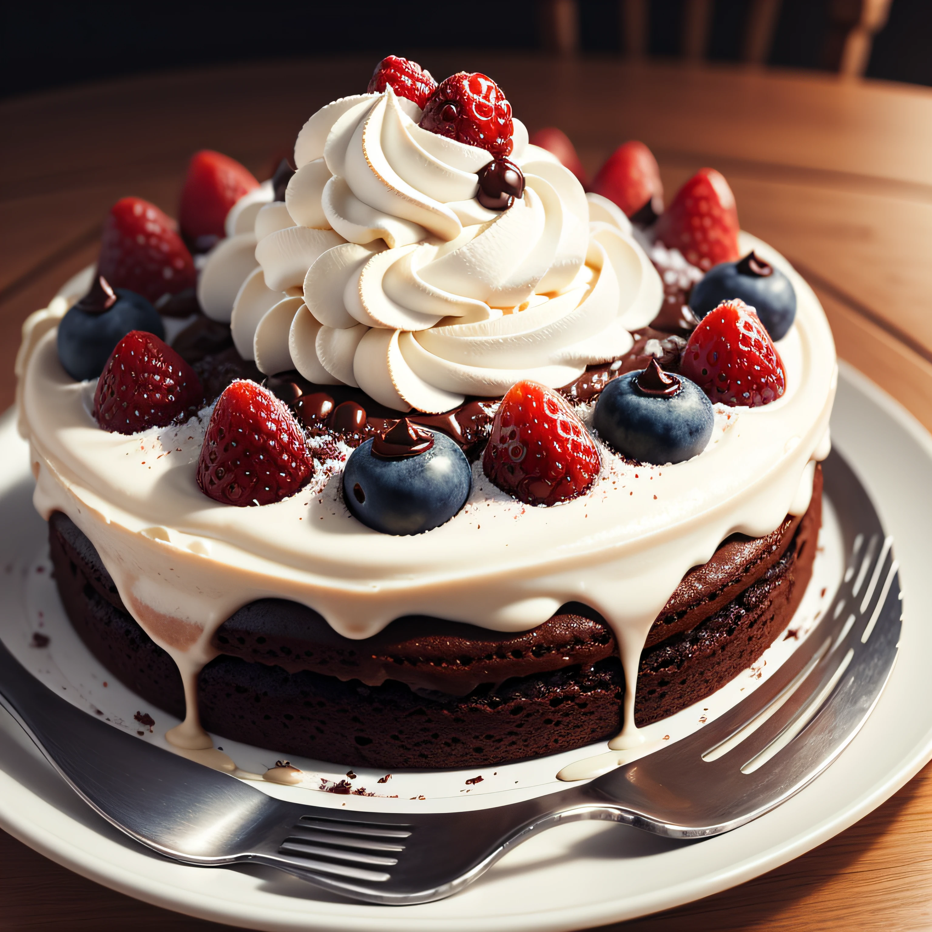 Delicious dessert - chocolate, a cake, creamy, dolce, dolce, Fruit, Mouth-watering, whipped cream, icing, decadent