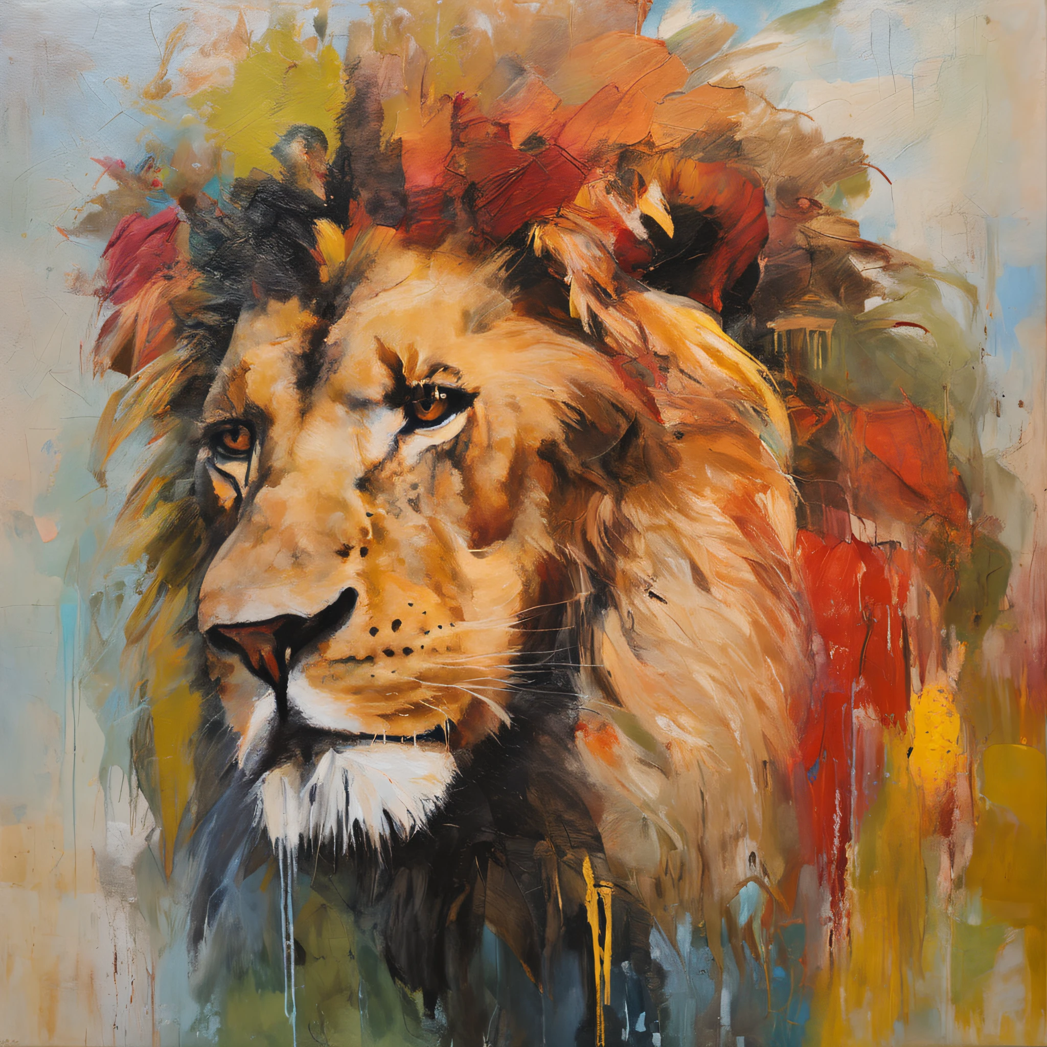 A lion-headed king sits majestically on a throne with a scepter.