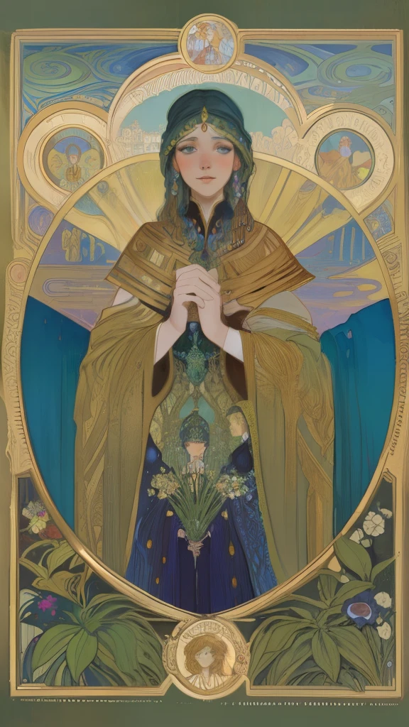 a painting of a woman in a garden with a crescent, mucha klimt and tom bagshaw, romanticism art style, annie stegg gerard, darius zawadzki and tom bagshaw, inspired by James C. Christensen, tom bagshaw donato giancola, alphonse mucha magali villeneuve, edward hughes, by James C. Christensen