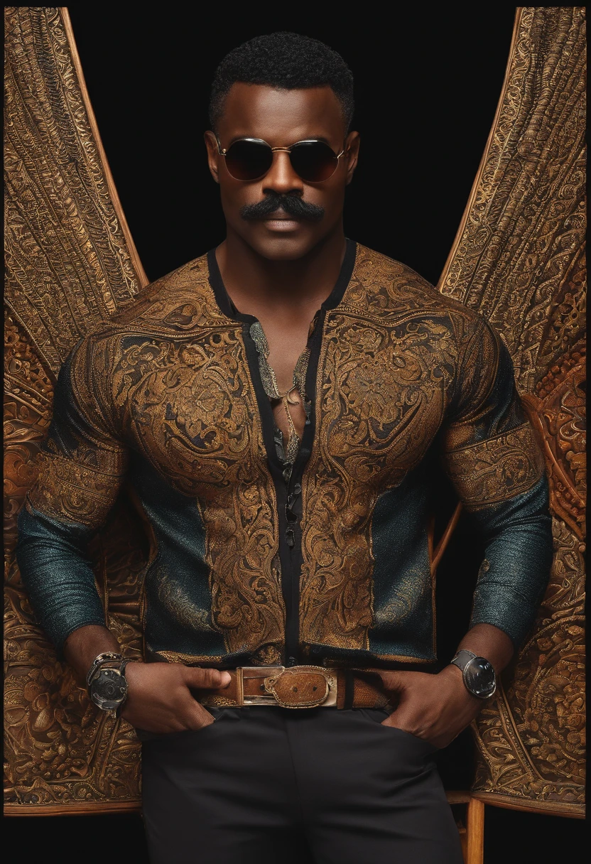 In front of the board, blacks, Lunette de soleil, mustache, musculature