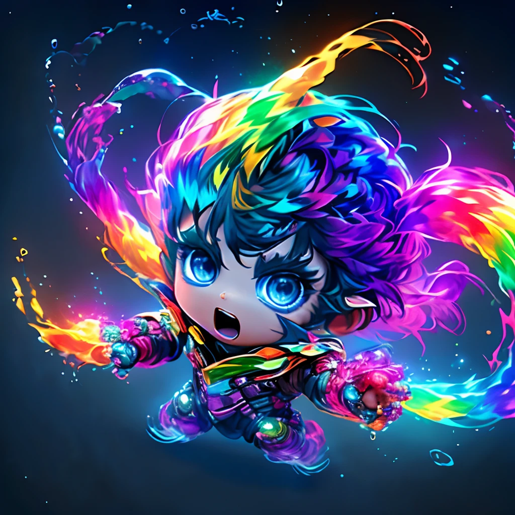 Irridescent color、Colorful pop mascot characters,Round and cute space robot, Farbe々ornamented、Colorful backgrounds,Fantasy,intricate-detail {brightened,K HD,32k constellations