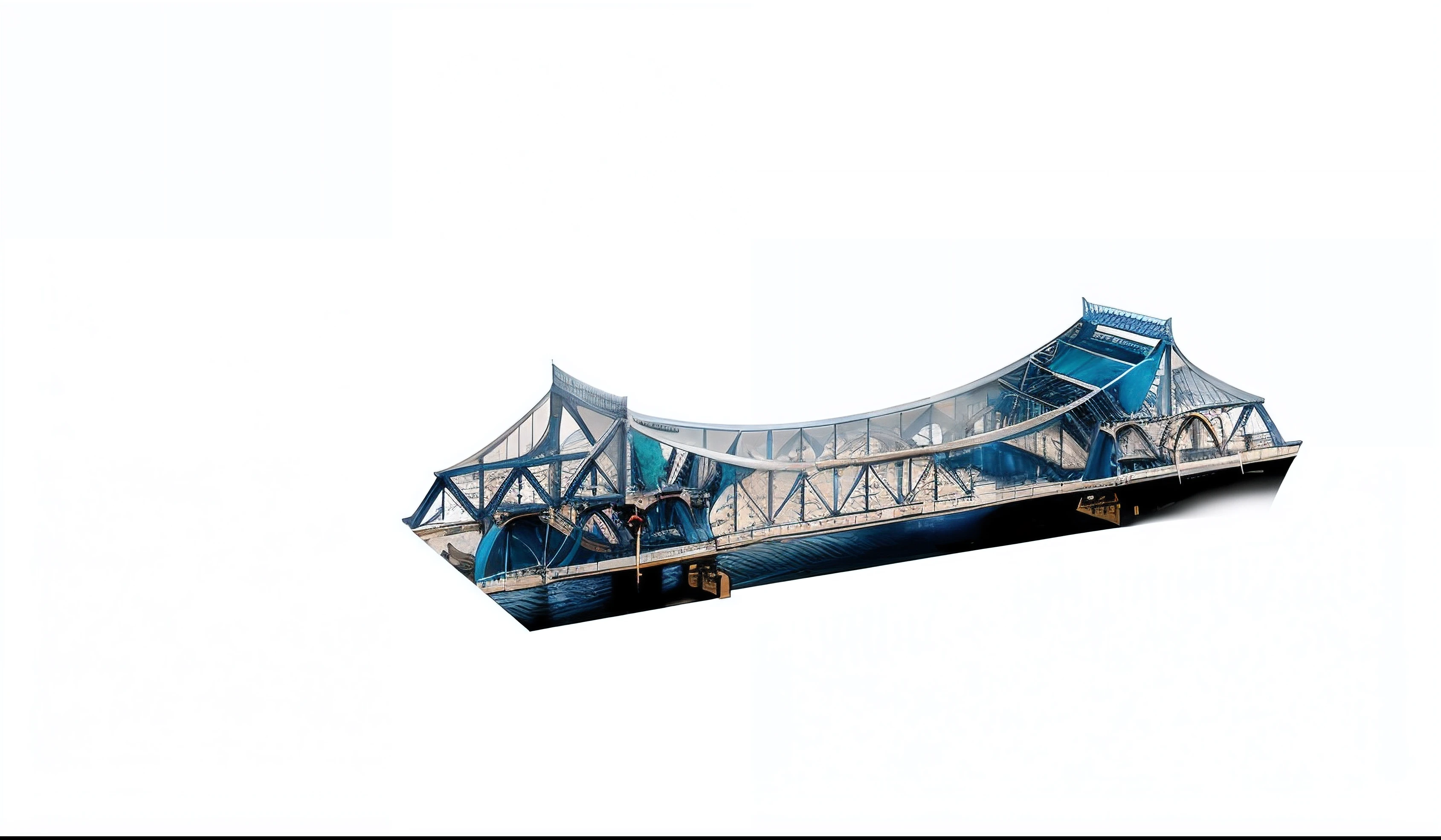 Manhwa Style,Architectural posters,Classical Futurism,mechanical structure,metallic bridge,blue colors,Steel