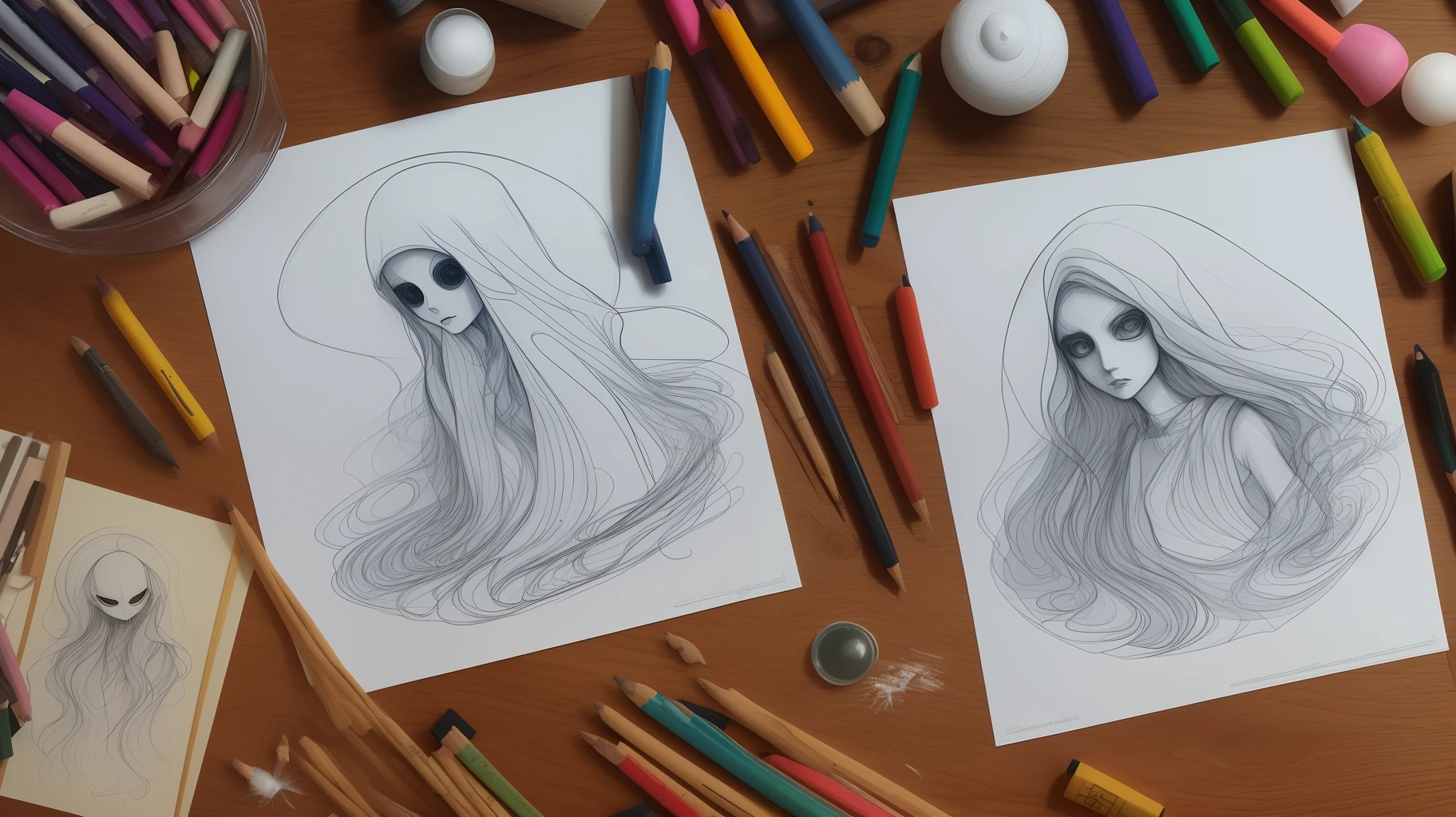 Ghosts and Spirits: Draw ethereal ghost figures, with distorted contours and shapes to convey a sense of haunting.