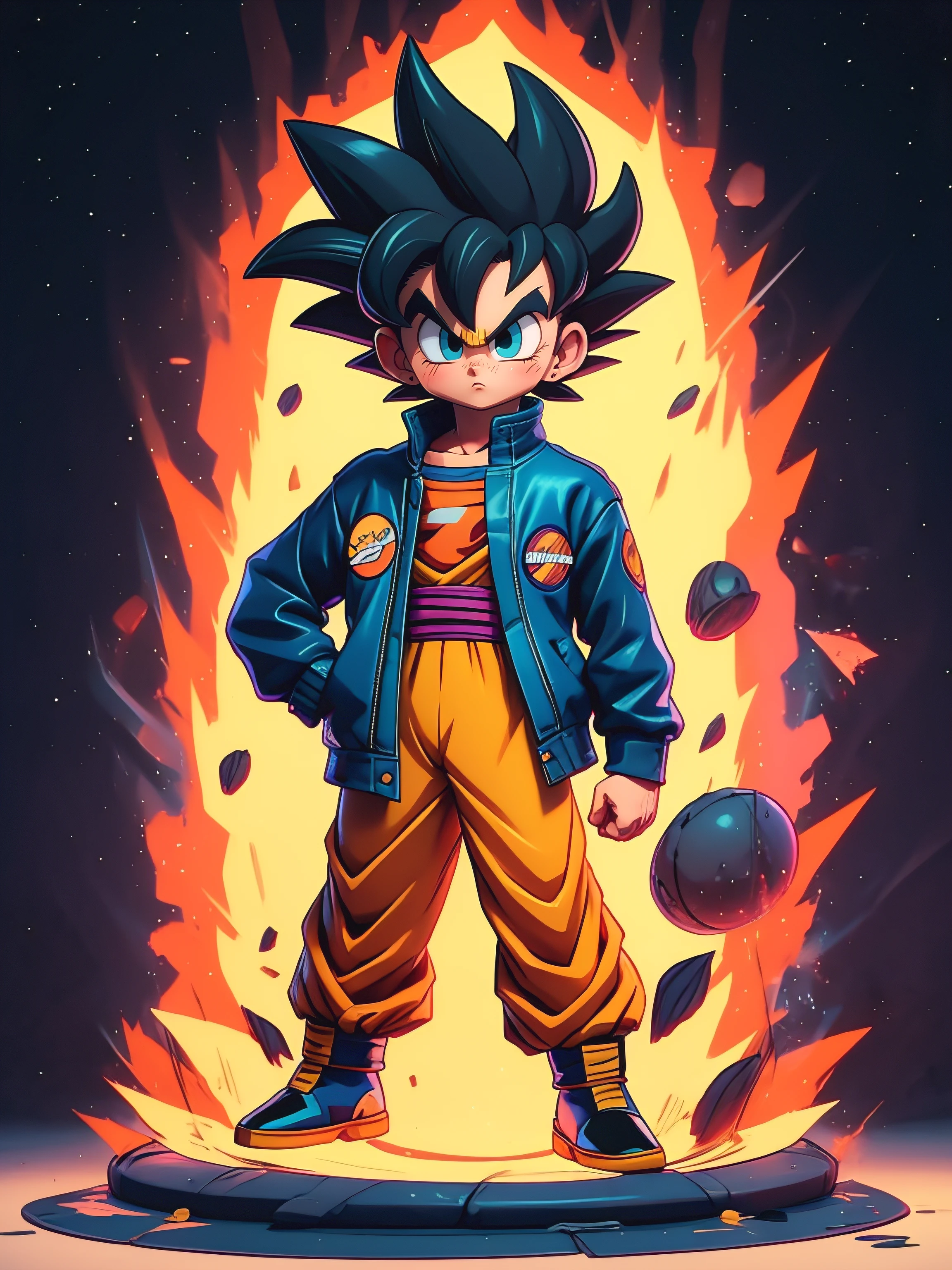 ((1man, solo)) (masterpiece), best quality, ultra-detailed, Vegeta from Dragon Ball Z, Retro style, full body. fashion cloth, jean jacket, fancy. one man