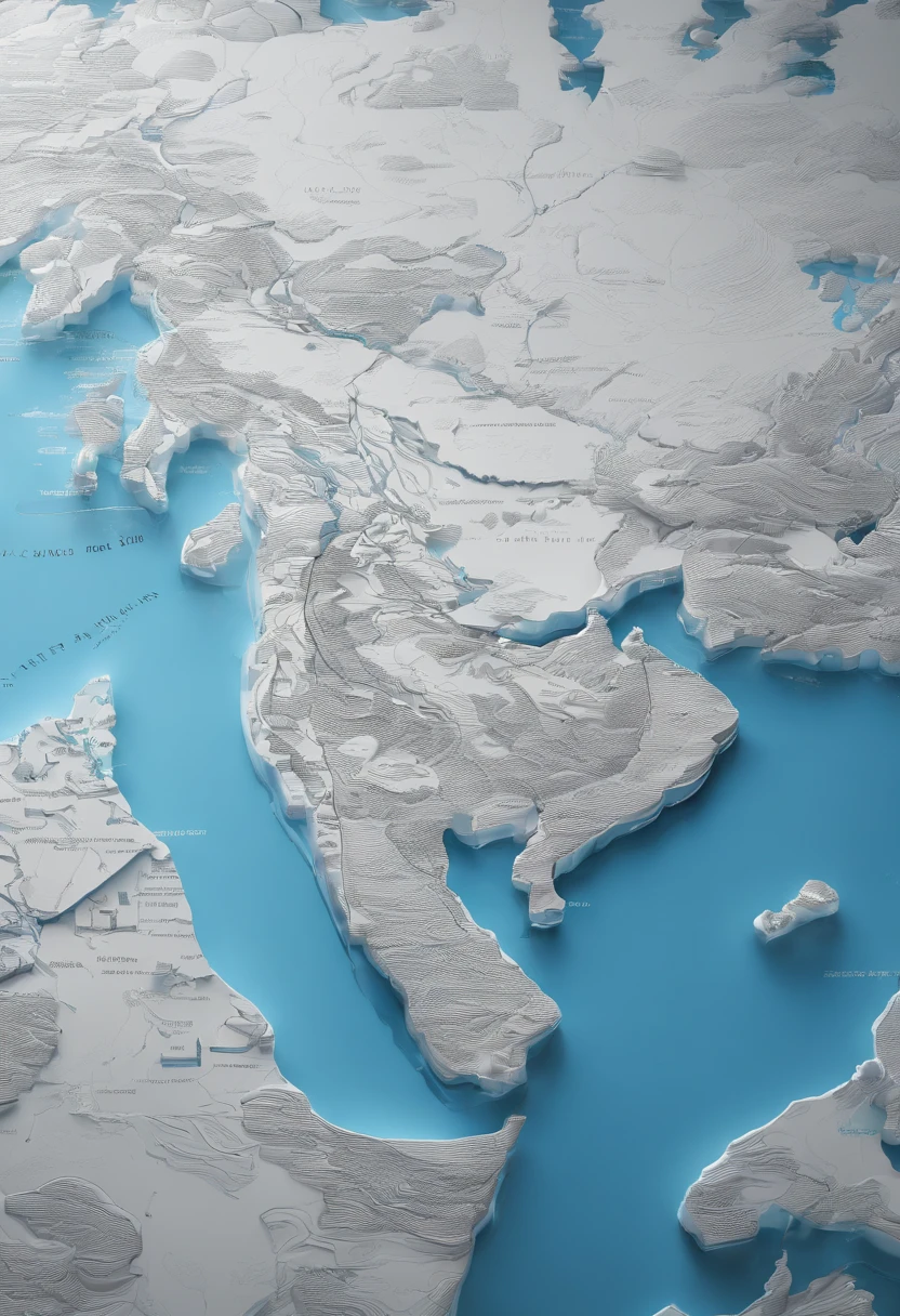 Blue and white porcelain,A map of thousands of miles of rivers and mountains,anaglyph,artwork of a,High detail,3D,Chiaroscuro, Cinematic lighting, god light, Cinematic lighting, hyper HD, High details, Best quality, A high resolution, Textured skin