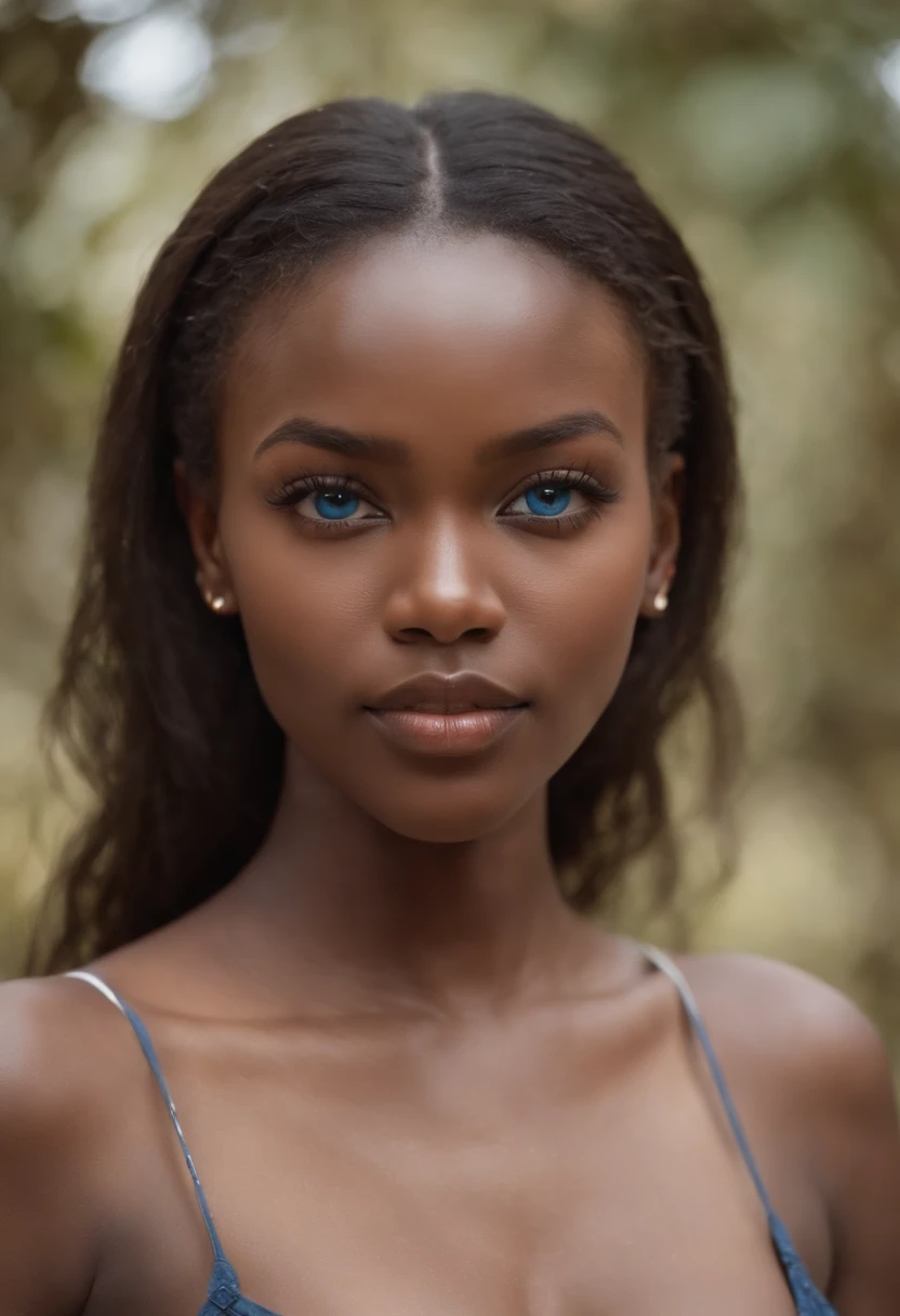 African girl with same face, blue eyes, gorgeous, half body, open legs, prancing her big ass