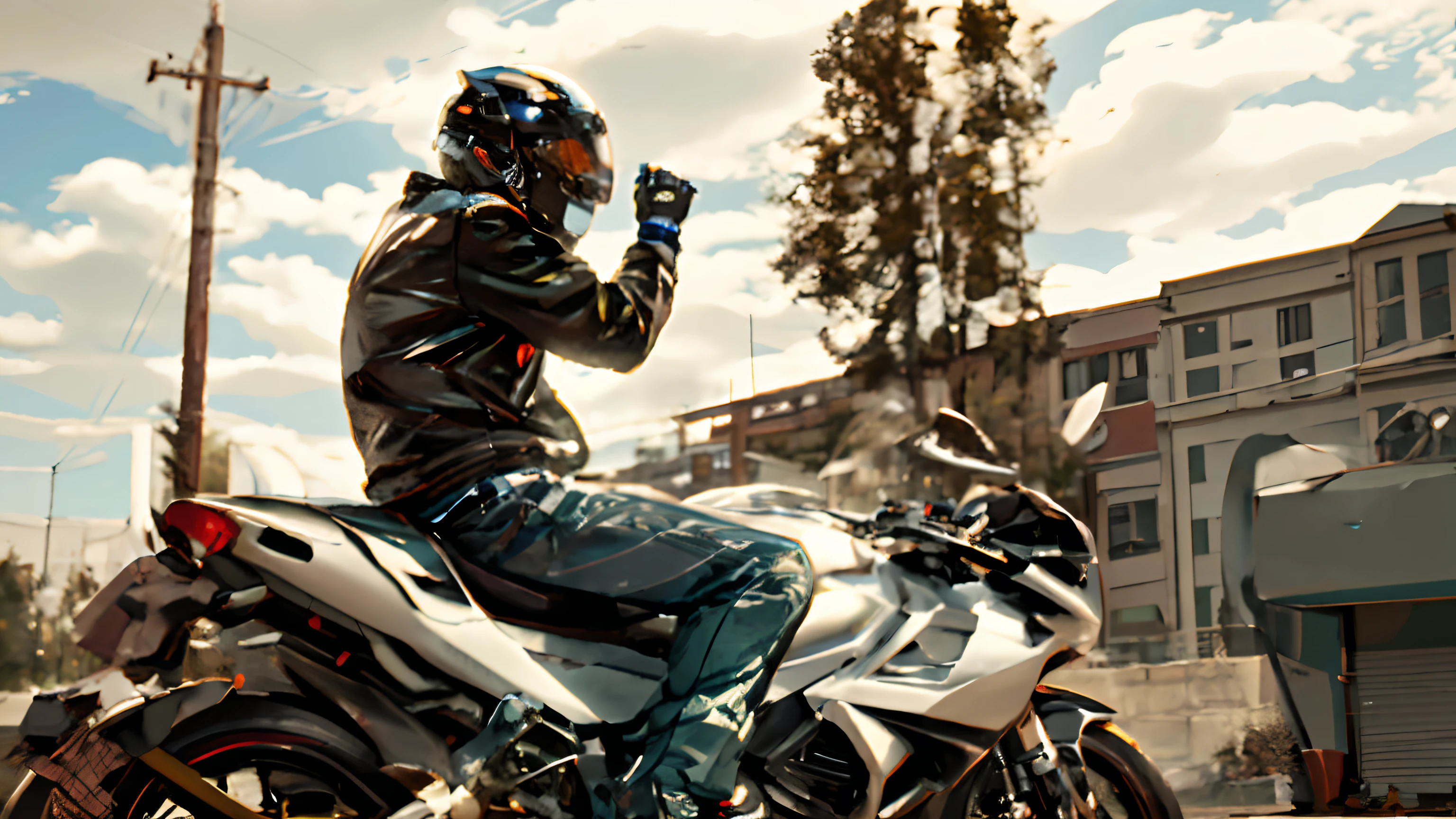 araffe riding a motorcycle on a road with a helmet on, wearing helmet, without helmet, candid picture, cool pose, holding helmet, posing, taken with sony alpha 9, motorbiker, badass pose, wearing a helmet, taken with sony a7r camera, taken with the best dlsr camera, riding a motorbike, sitting on a motorcycle