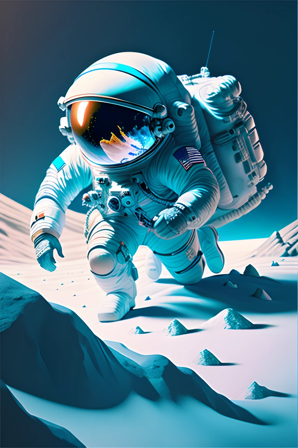 (astronaut:1.2),climbing a small asteroid,[space suit, detailed spacesuit:1.1],[crater, rocky surface, uneven terrain],(best quality,4k,highres),(realistic:1.37),outer space,cold blue tone,ambient lighting