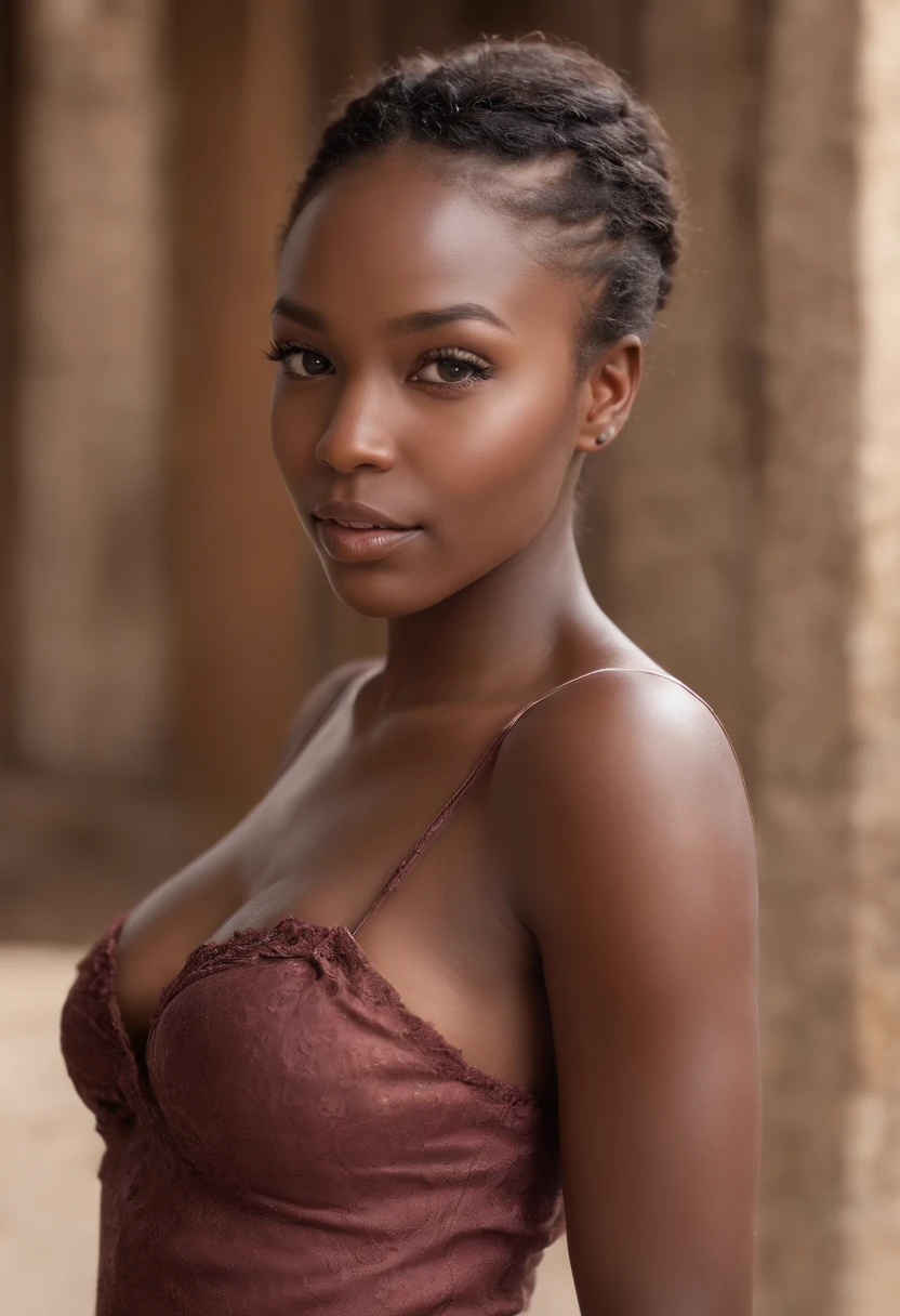 ((Dark African skin, Very deep ebony skin)), ((Its beauty is undeniable)), ((Excited cute face)), ((Ultra-detailed perfect eyes,)), ((Pose mignonne)), ((Langue sortie)), ((Seductive )), sexy, (( bare ass sexy)), ((African long curly African ponytail,)), (( peau)), ((debout, Vue de face)),  ((dehors, Villes publiques)), Sharp Focus CGI, photoreallistic, High detail, Realstic, Masterpiece, absurderes, Best quality, Hdr, High quality, K HD, Extremely detailed, 8k wallpaper, Intricate details, 8K UHD, Full-HD, (photo realist:1.2), contraste, Dazzling lights, lighting cinematic, natural lighting, hard light, Backlit lighting, Illumination globale, Occlusion environnementale nsfw