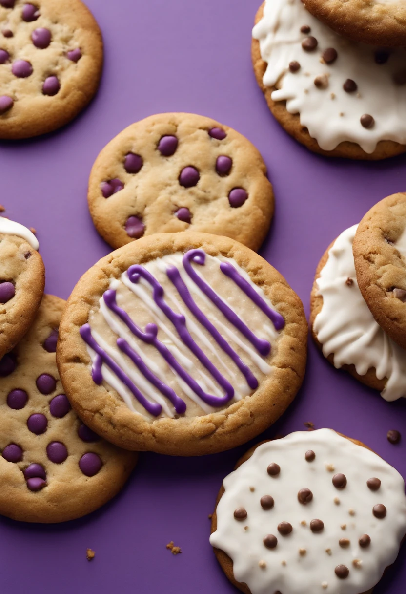 A logo apresenta um fundo branco ou neutro, where the central element is a large fresh cookie with a hint of purple color. O cookie tem uma textura apetitosa, with visible chocolate chips, conveying the idea that the store's cookies are made with high-quality ingredients. Purple is used on the edges of the cookie, giving the impression that it is fresh out of the oven.
Saindo do cookie, towards the top of the image, There is a thin purple stripe that extends horizontally. The name of the cookie shop is elegantly written in the center of this banner, em uma fonte criativa e chamativa que combina com o tema roxo. The letters are predominantly white, but they have a slight purple outline to keep them in harmony with the design.
Abaixo do nome da loja, You can add a tagline that highlights the quality of the products, como "Os cookies mais saborosos da cidade" ou algo semelhante. O slogan pode ser escrito em uma fonte menor e elegante, Also in white with purple outline.
Para finalizar, algumas migalhas de cookie podem ser espalhadas sutilmente ao redor da base do cookie central, creating a sense of authenticity and freshness. This helps reinforce the idea that cookies are made in an artisanal and homemade way.
I hope this description helps your artificial intelligence create a beautiful logo image for your purple-themed cookie shop. Remember that creativity is welcome, And you can adjust the details as you prefer.