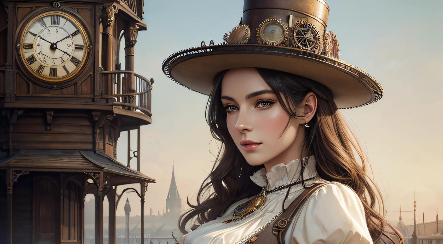 A closeup of a serious woman on the steam - punk equipment with glasses, steampunk mulher anime bonita, estilo de fantasia steampunk, cyberpunk Steampunk, uma deusa Steampunk bonita, sci-fi steampunk, arte conceitual steampunk, Wojtek FUS, Art not Guweiz style, arte steampunk digital, Cyber Steampunk 8K 3D, mulher americana Steampunk, em steampunk paisagem urbana, steampunk aesthetic, not anime